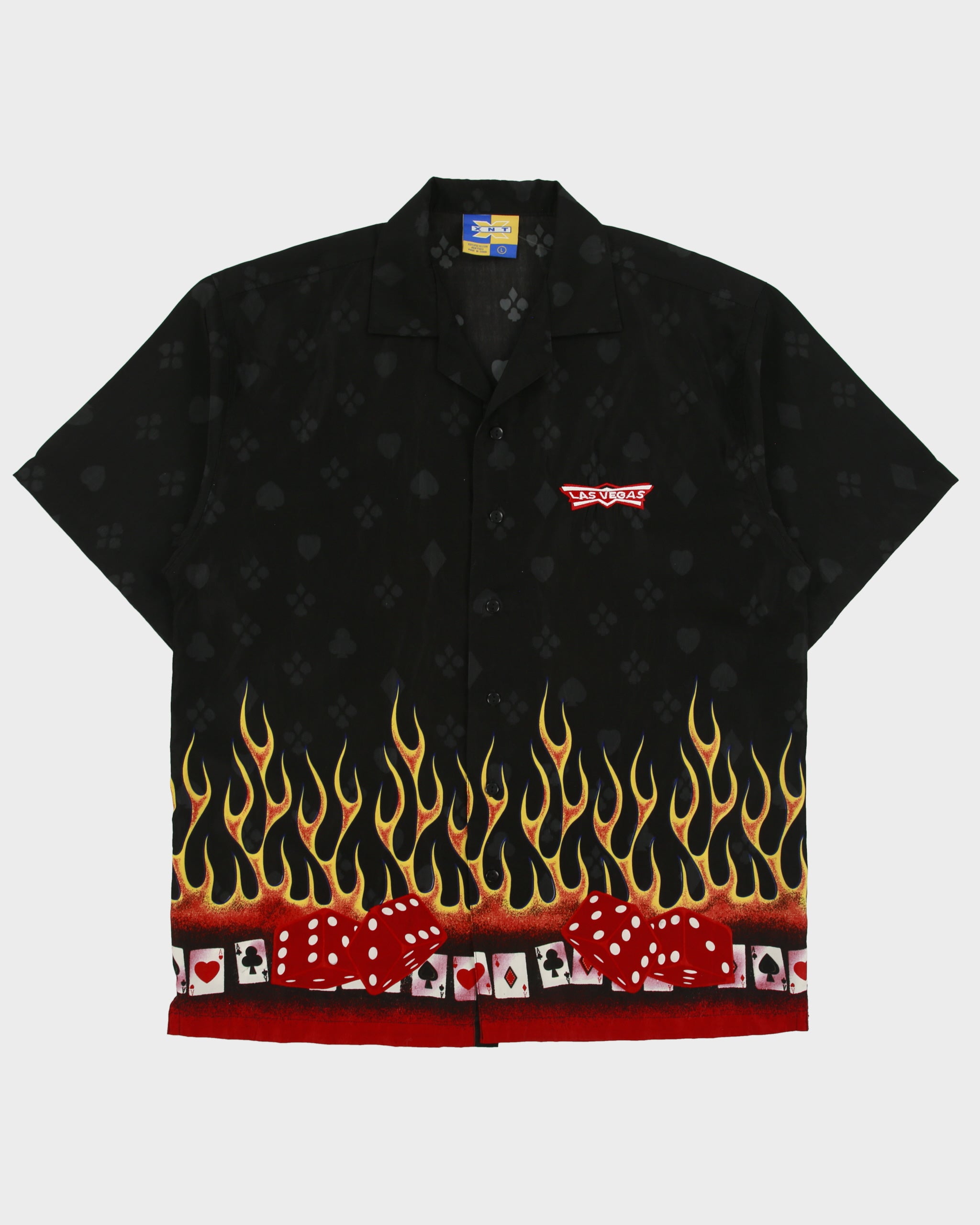 Vintage Y2K 00s Las Vegas Casino Flames Short Sleeve Bowling Shirt - L
