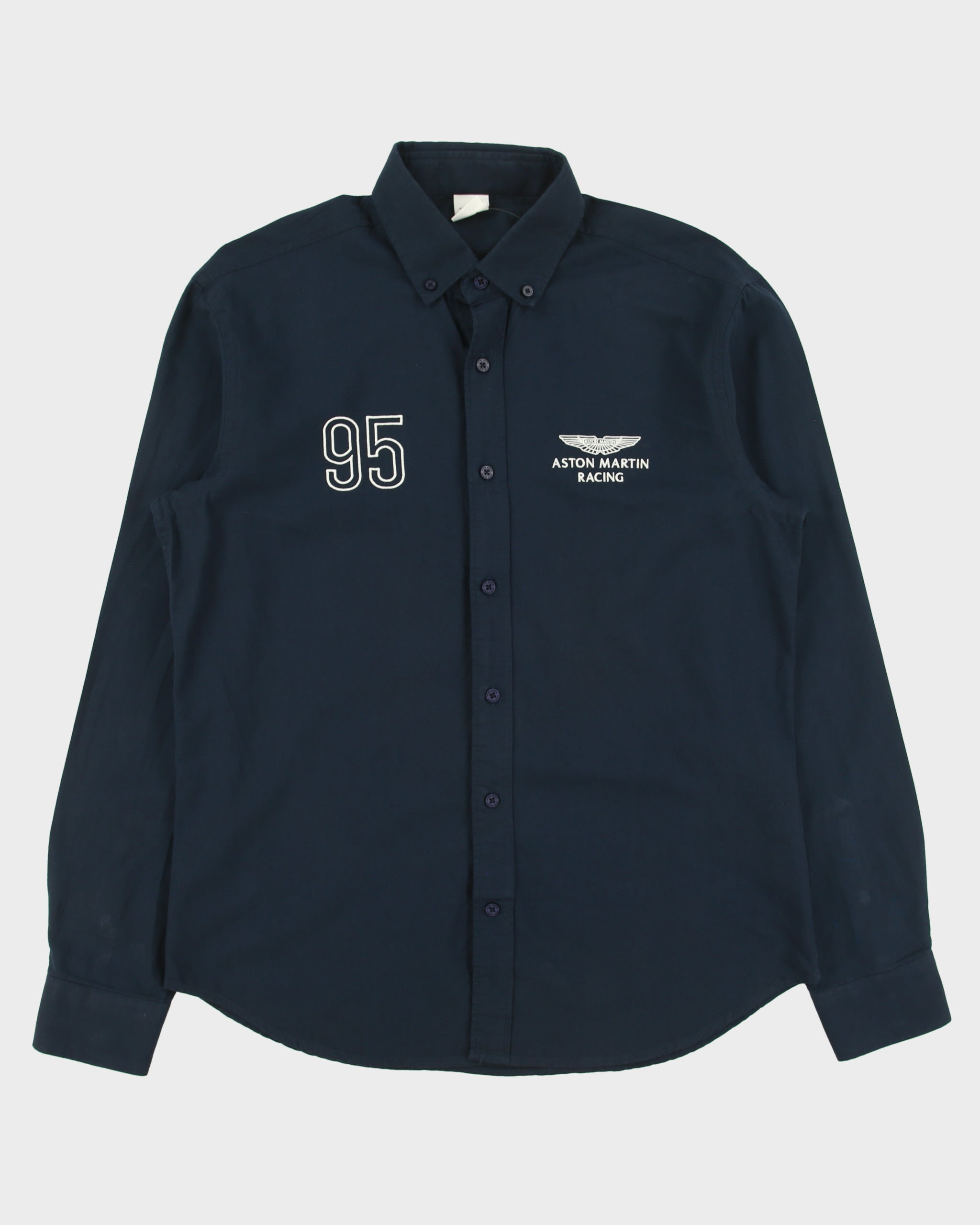 Vintage Hackett x Aston Martin Racing Navy Embroidered Long Sleeve Motorsport Shirt - L