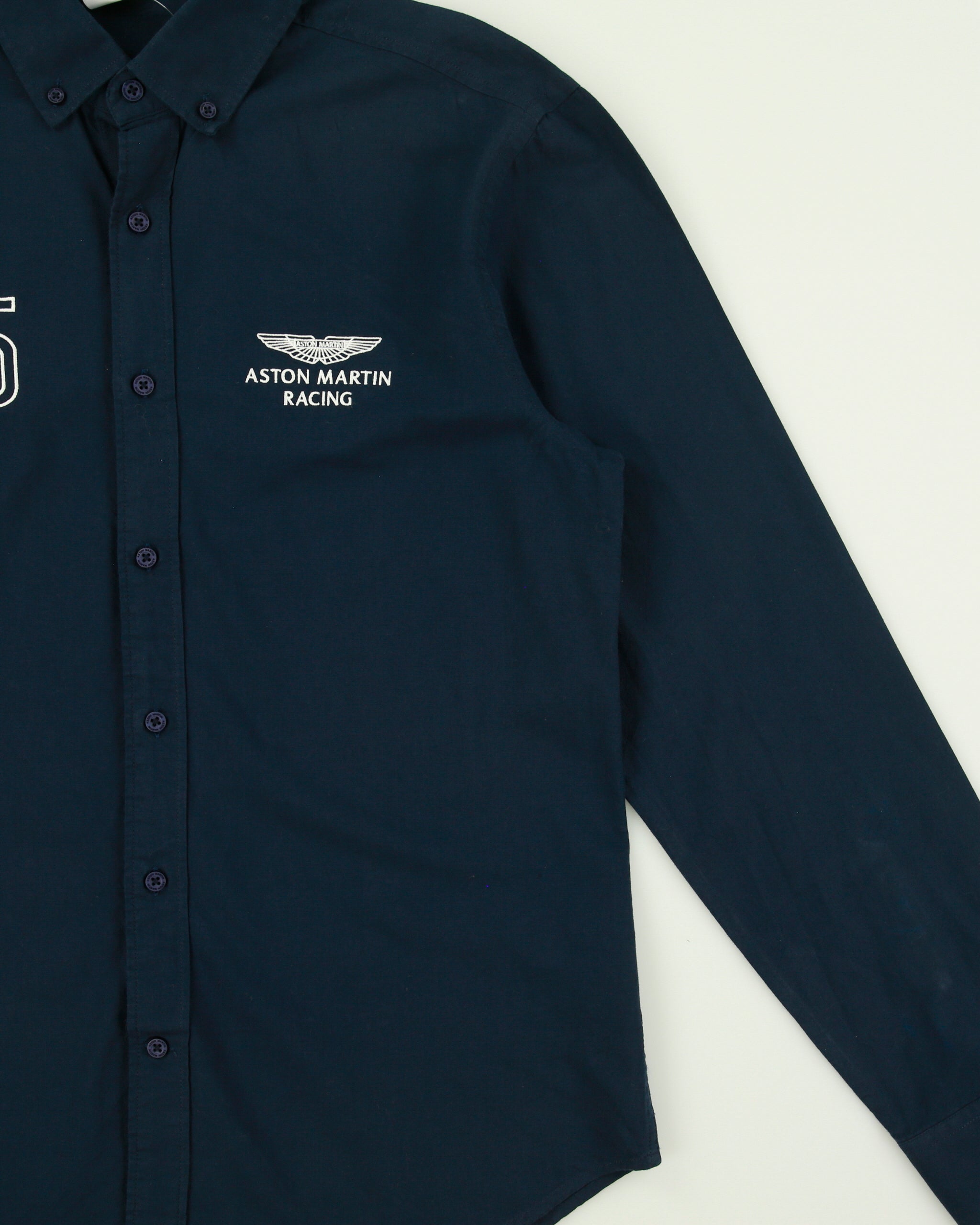 Vintage Hackett x Aston Martin Racing Navy Embroidered Long Sleeve Motorsport Shirt - L