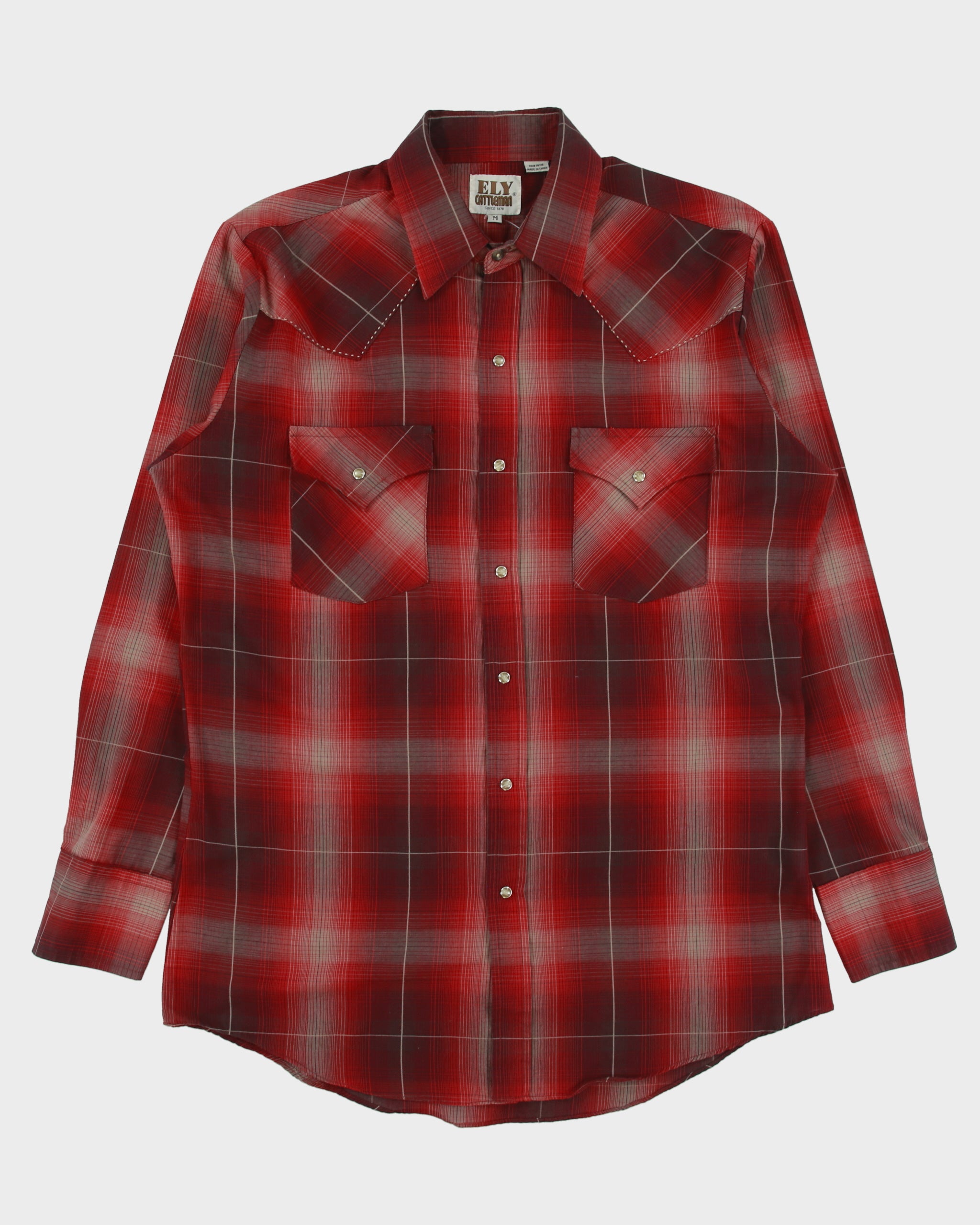 Vintage Y2K 00s Ely Cattleman Plaid Pearl Snap Button Long Sleeve Western Shirt - M