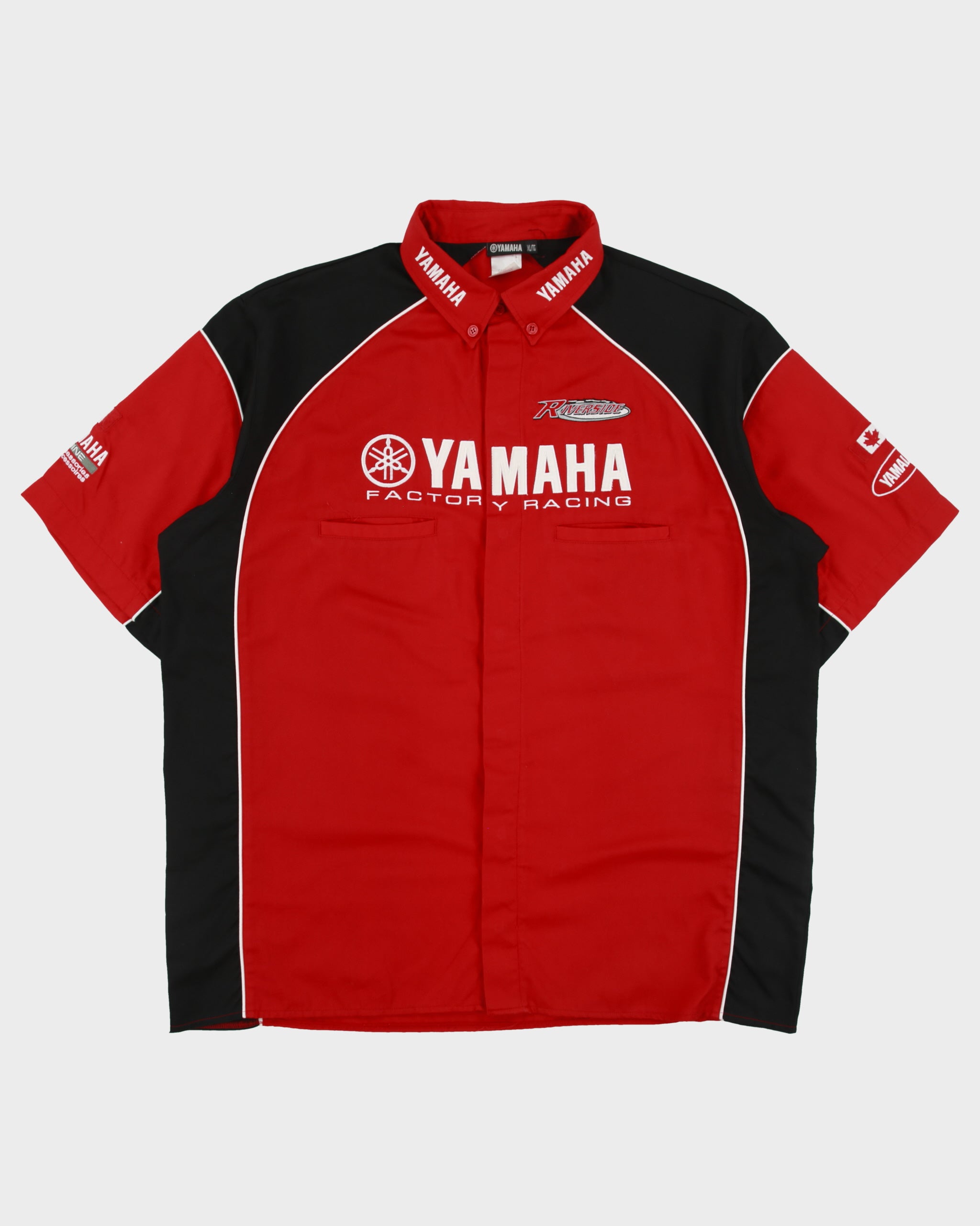 Vintage Y2K 00s Yamaha Factory Racing Riverside Embroidered Made In Canada Short Sleeve Pit Crew Shirt - XL