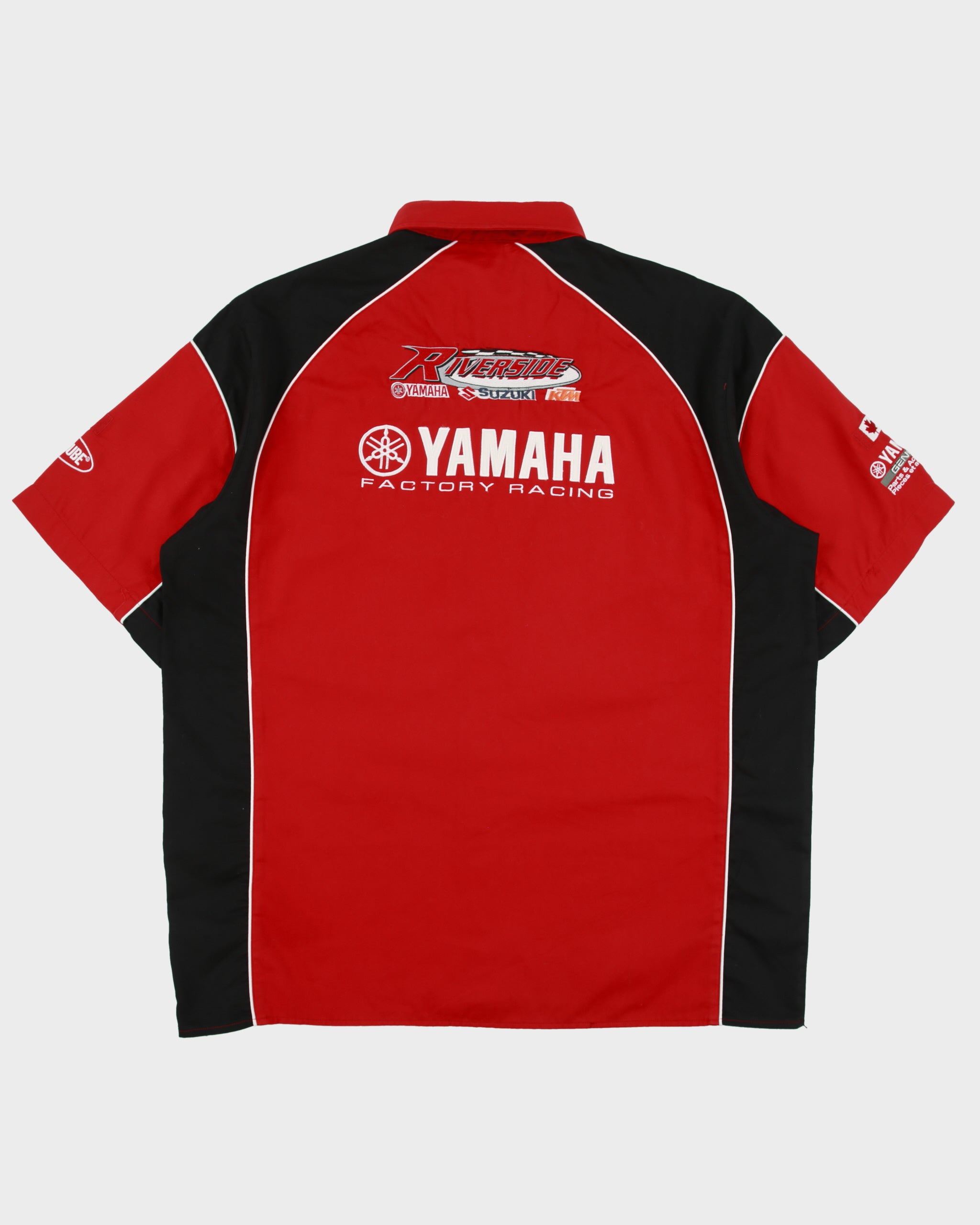 Vintage Y2K 00s Yamaha Factory Racing Riverside Embroidered Made In Canada Short Sleeve Pit Crew Shirt - XL