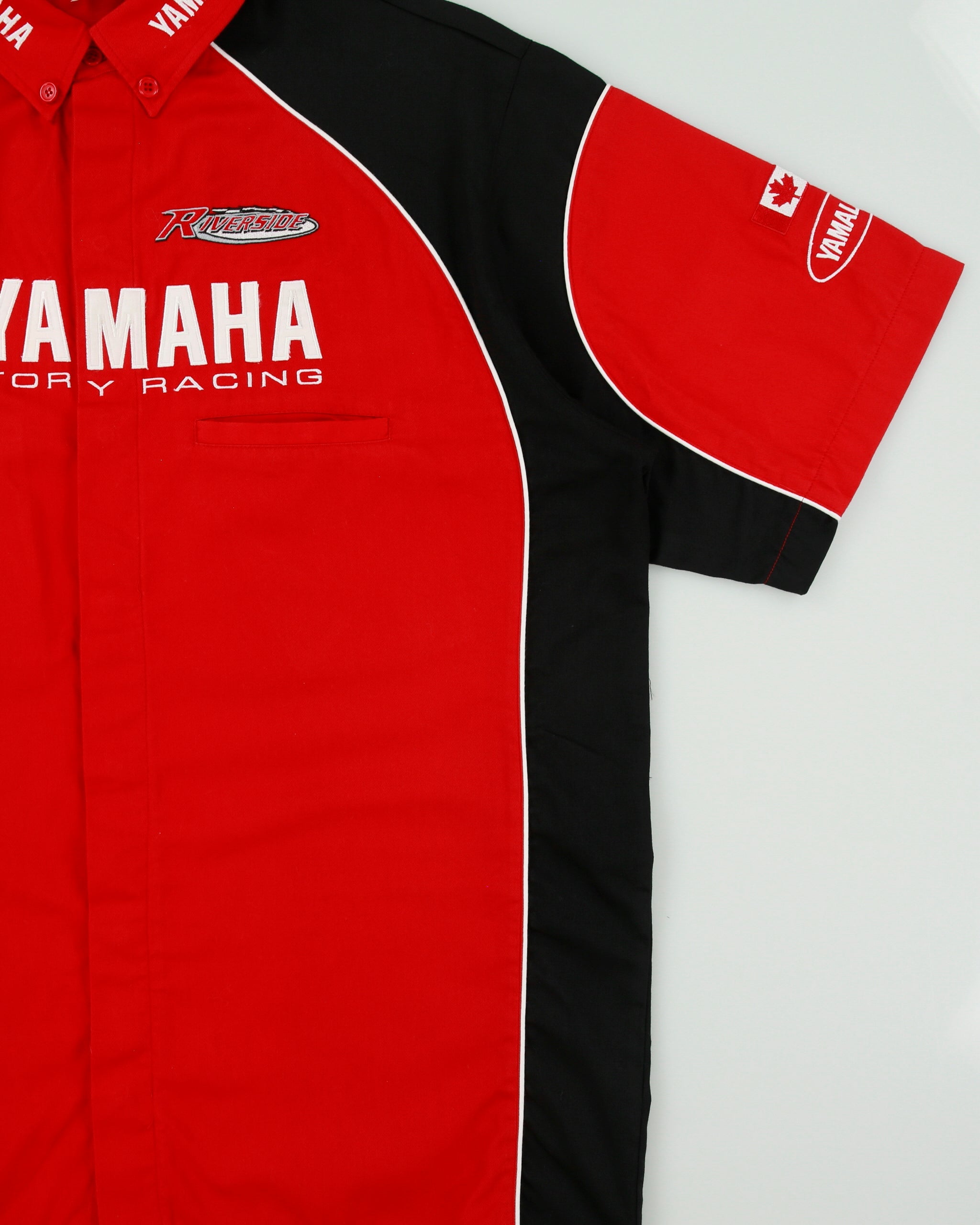 Vintage Y2K 00s Yamaha Factory Racing Riverside Embroidered Made In Canada Short Sleeve Pit Crew Shirt - XL