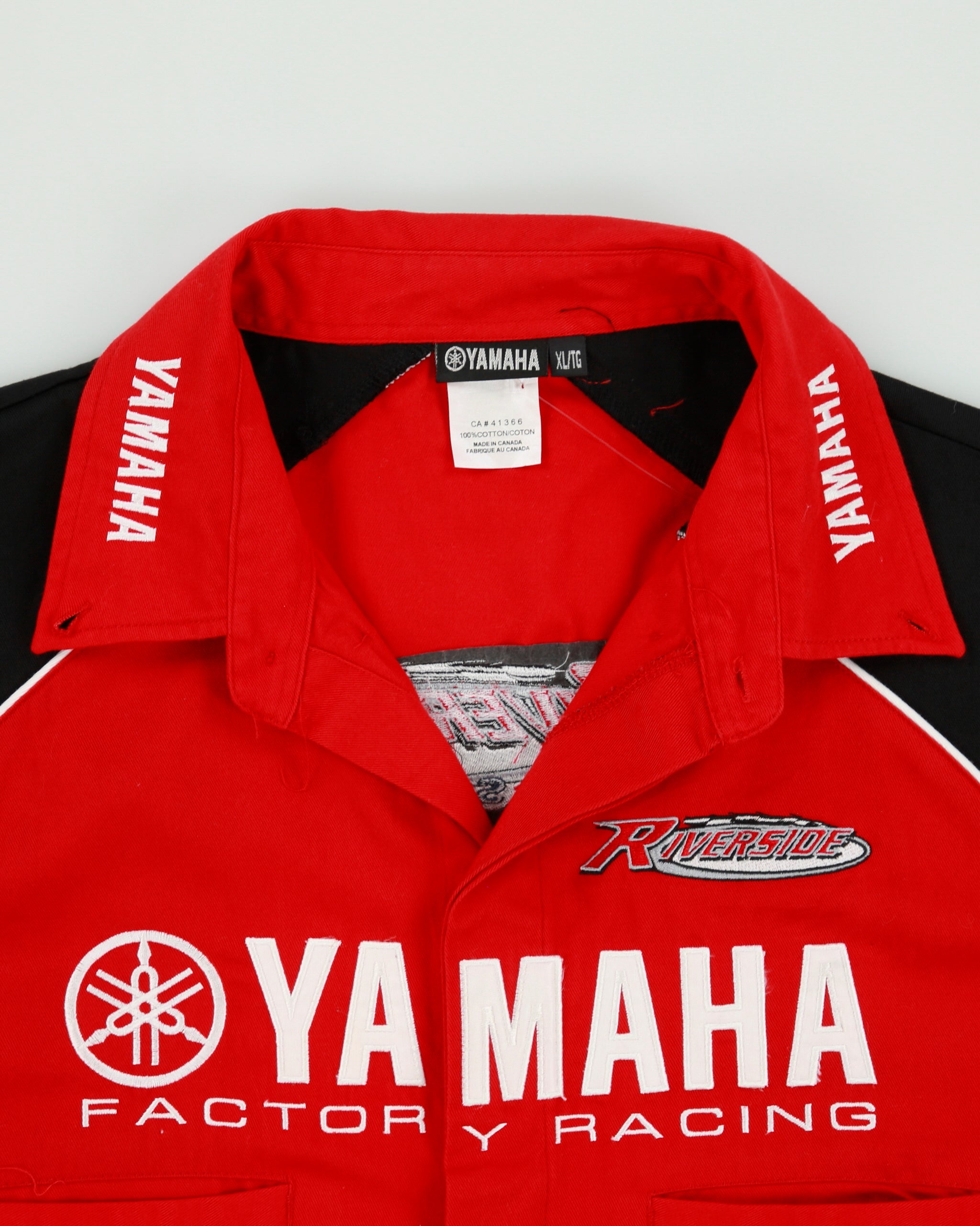 Vintage Y2K 00s Yamaha Factory Racing Riverside Embroidered Made In Canada Short Sleeve Pit Crew Shirt - XL