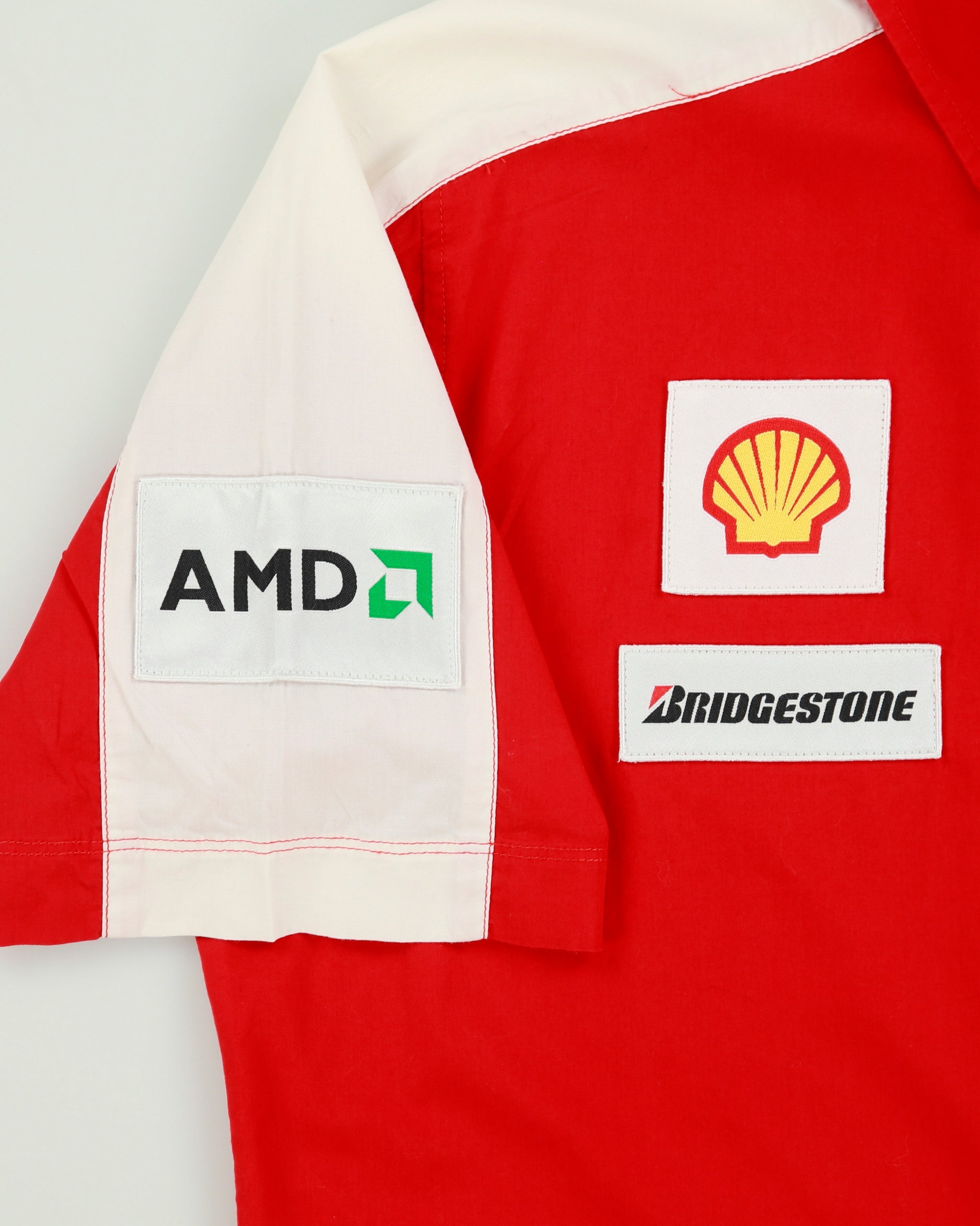 Vintage Puma Ferrari F1 Racing Embroidered Patch Short Sleeve Pit Crew Shirt - L