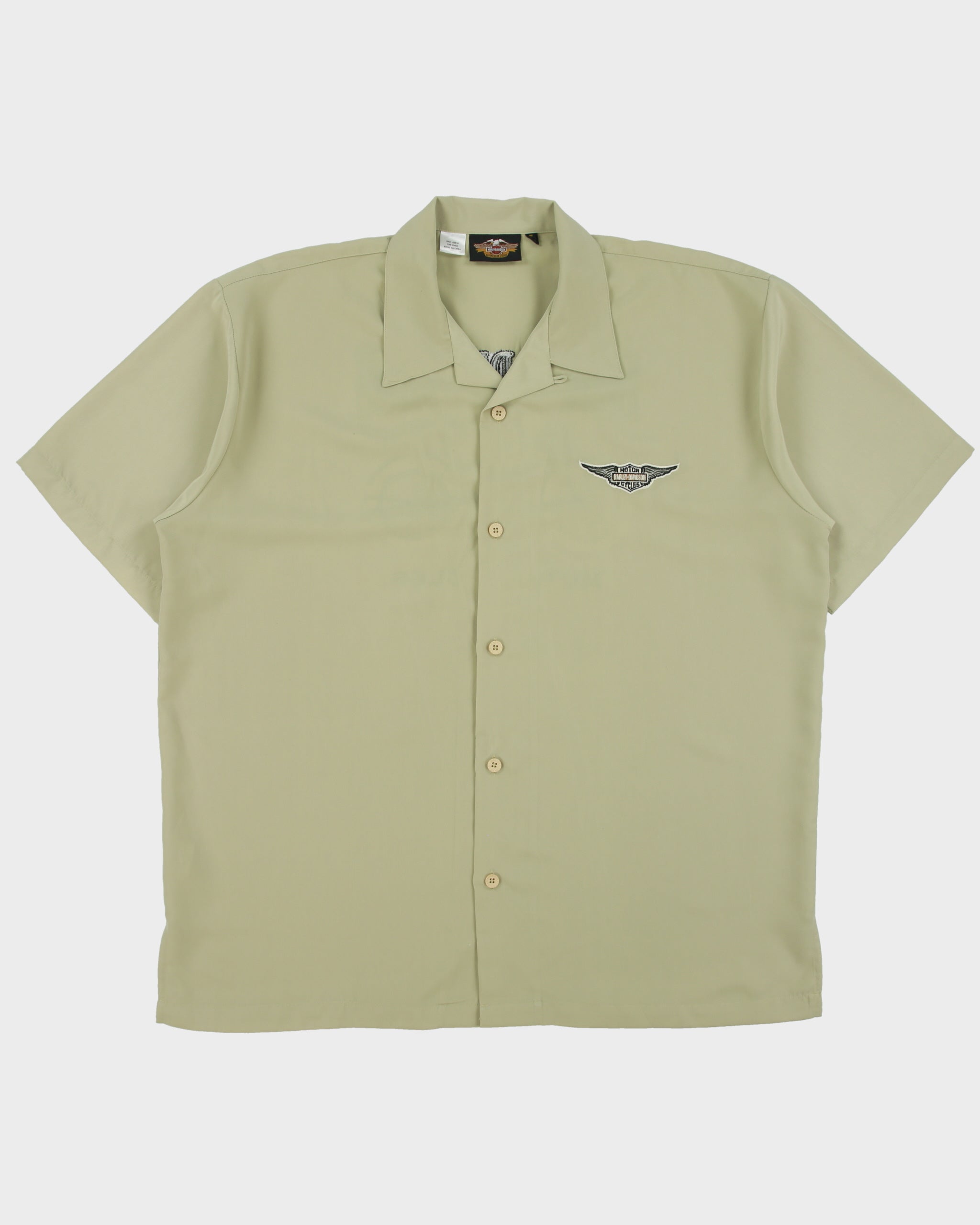 Vintage Y2K 00s Harley Davidson Sage Embroidered Short Sleeve Bowling Shirt - XL