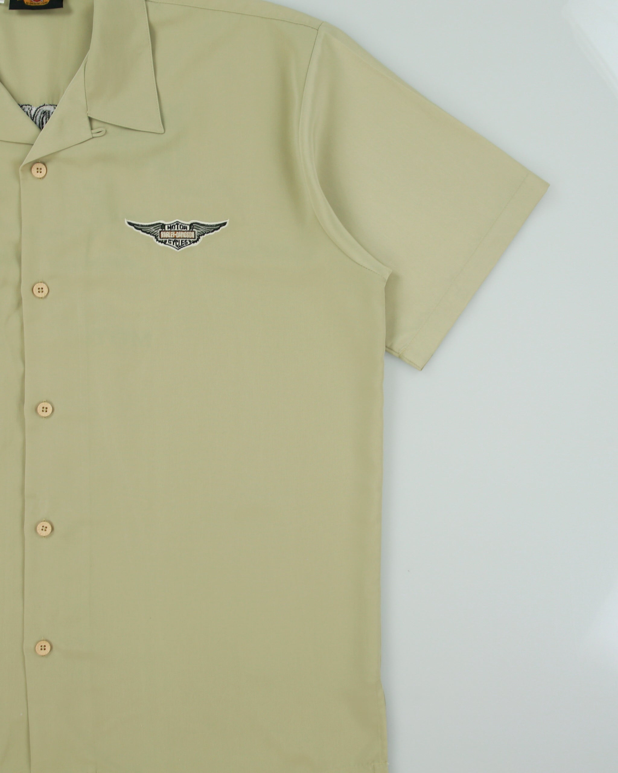 Vintage Y2K 00s Harley Davidson Sage Embroidered Short Sleeve Bowling Shirt - XL