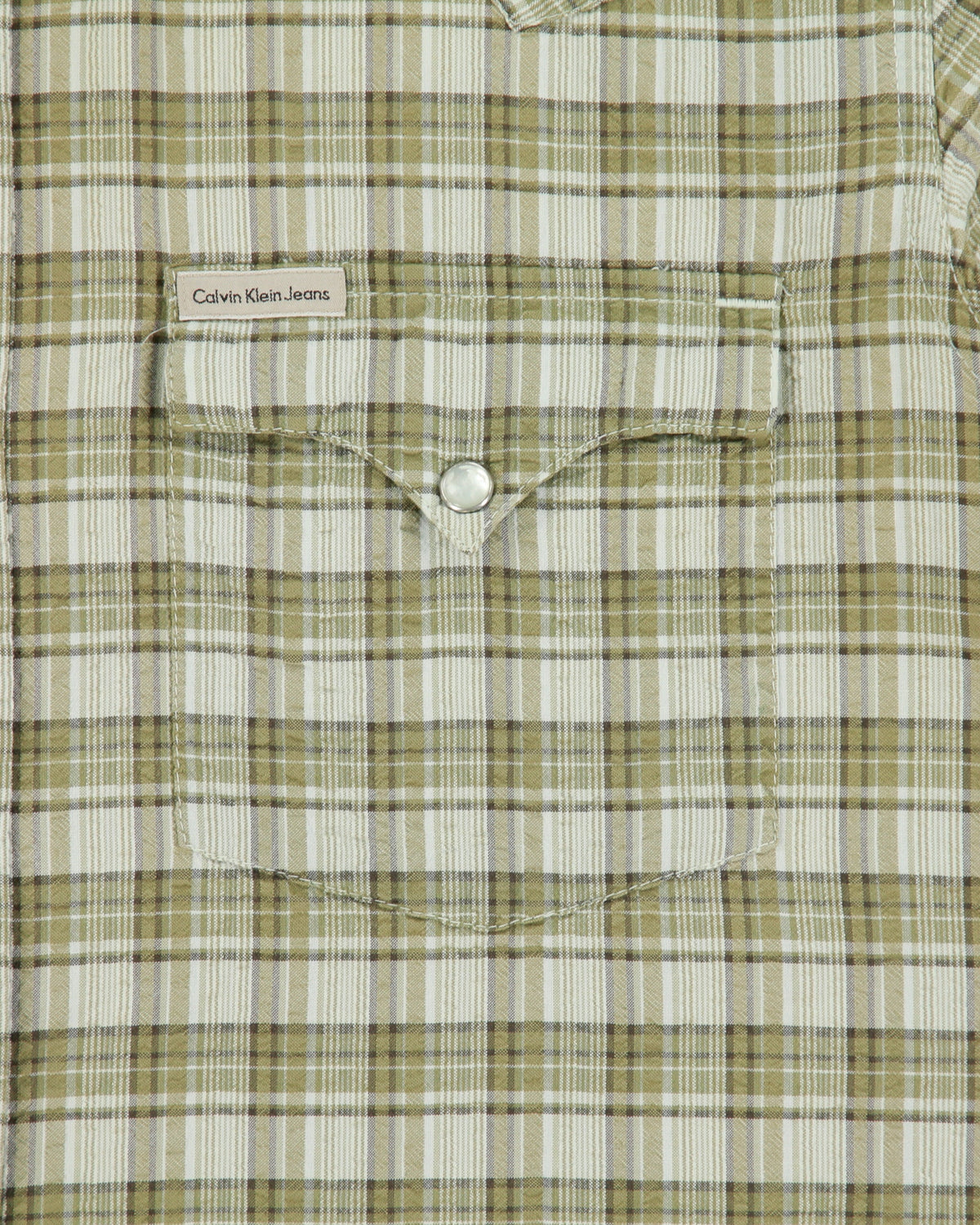 Vintage Y2K 00s Calvin Klein Jeans Plaid Pearl Snap Button Seersucker Short Sleeve Western Shirt - L