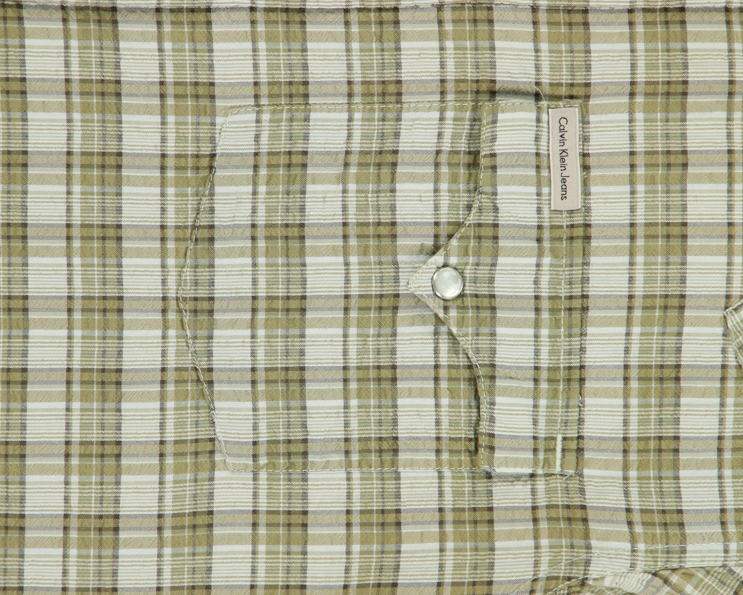 Vintage Y2K 00s Calvin Klein Jeans Plaid Pearl Snap Button Seersucker Short Sleeve Western Shirt - L