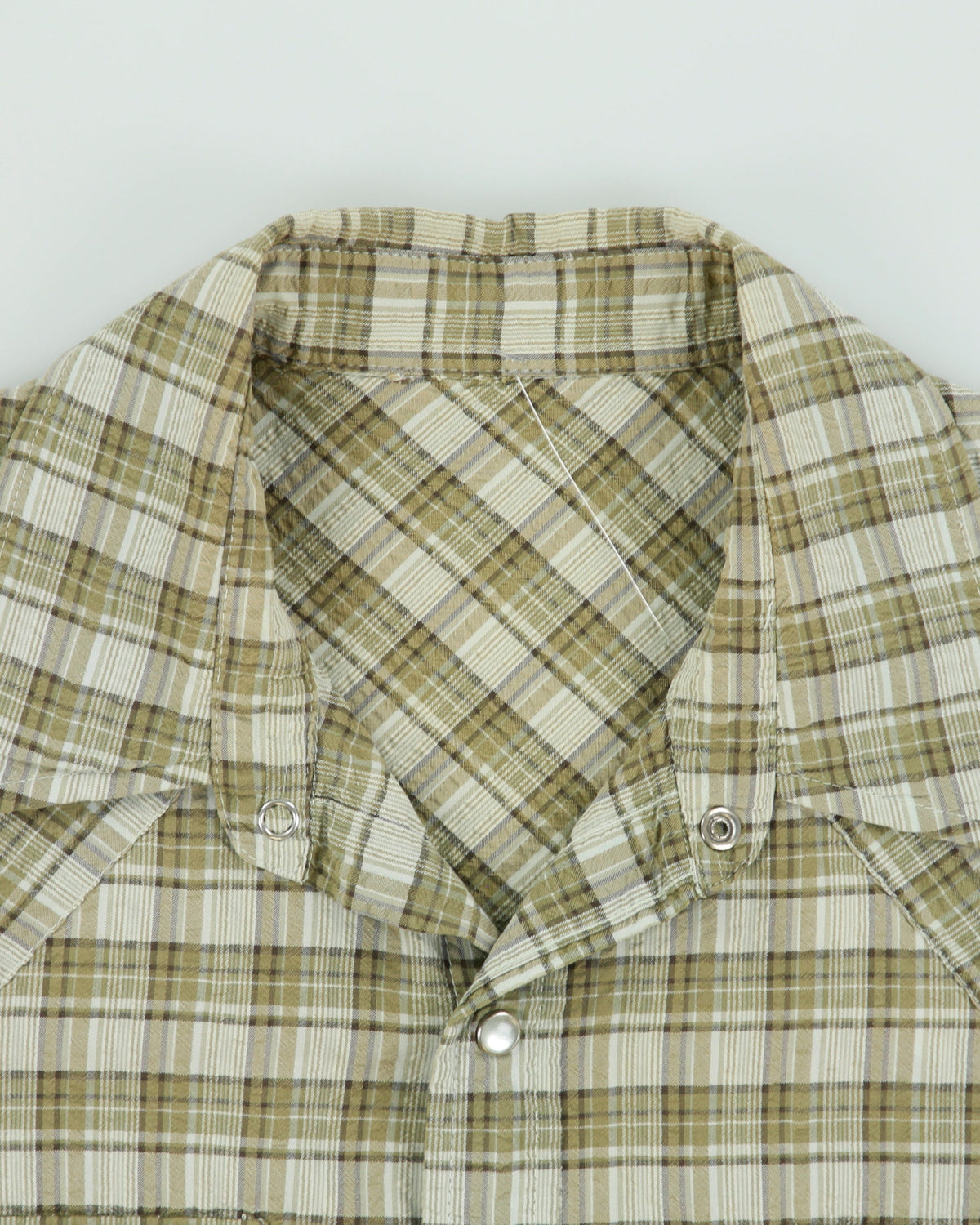 Vintage Y2K 00s Calvin Klein Jeans Plaid Pearl Snap Button Seersucker Short Sleeve Western Shirt - L