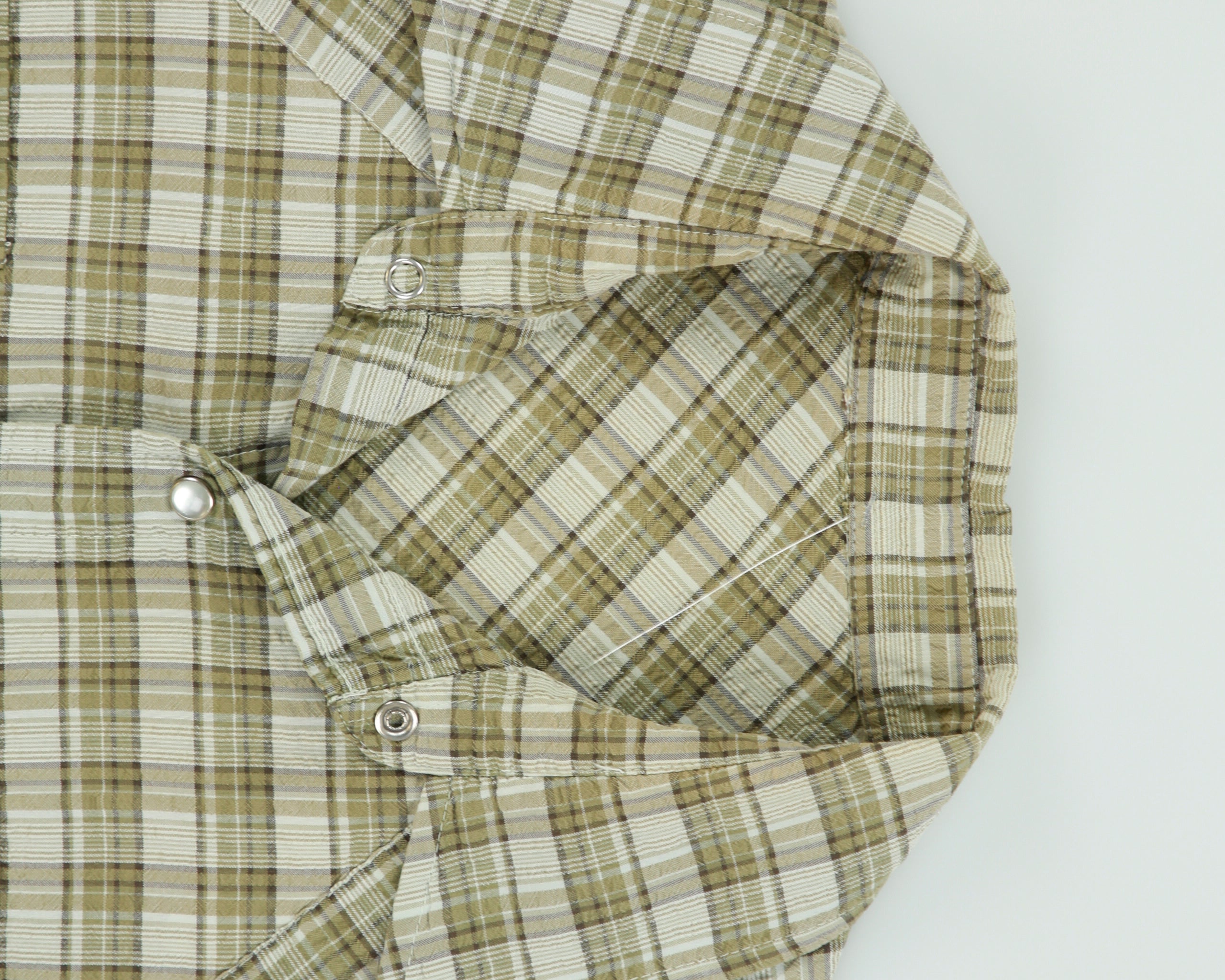 Vintage Y2K 00s Calvin Klein Jeans Plaid Pearl Snap Button Seersucker Short Sleeve Western Shirt - L