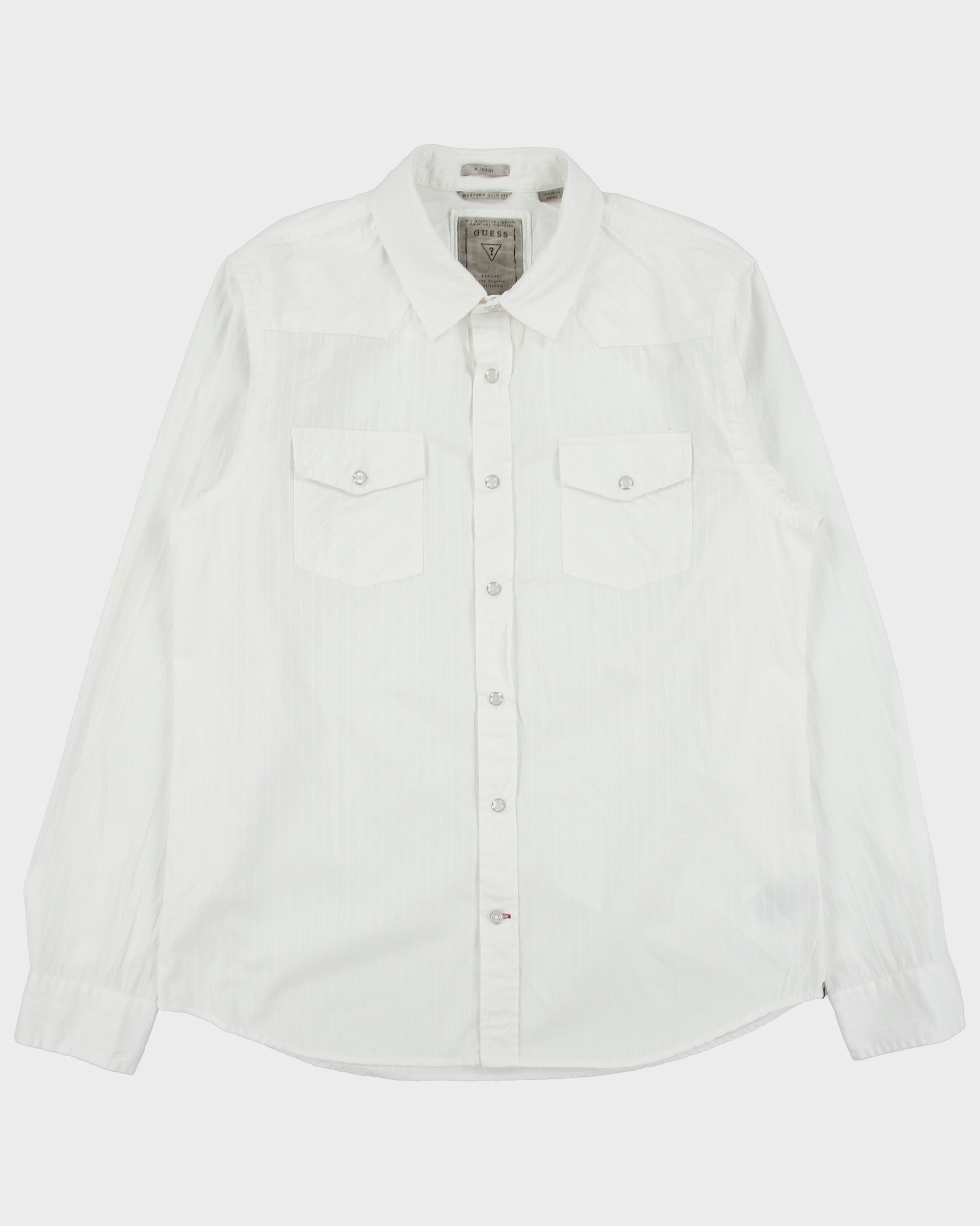 Vintage Y2K 00s Guess Pattern Striped Pearl Snap Button Western Slim Fit Long Sleeve 'Austin' Shirt - L