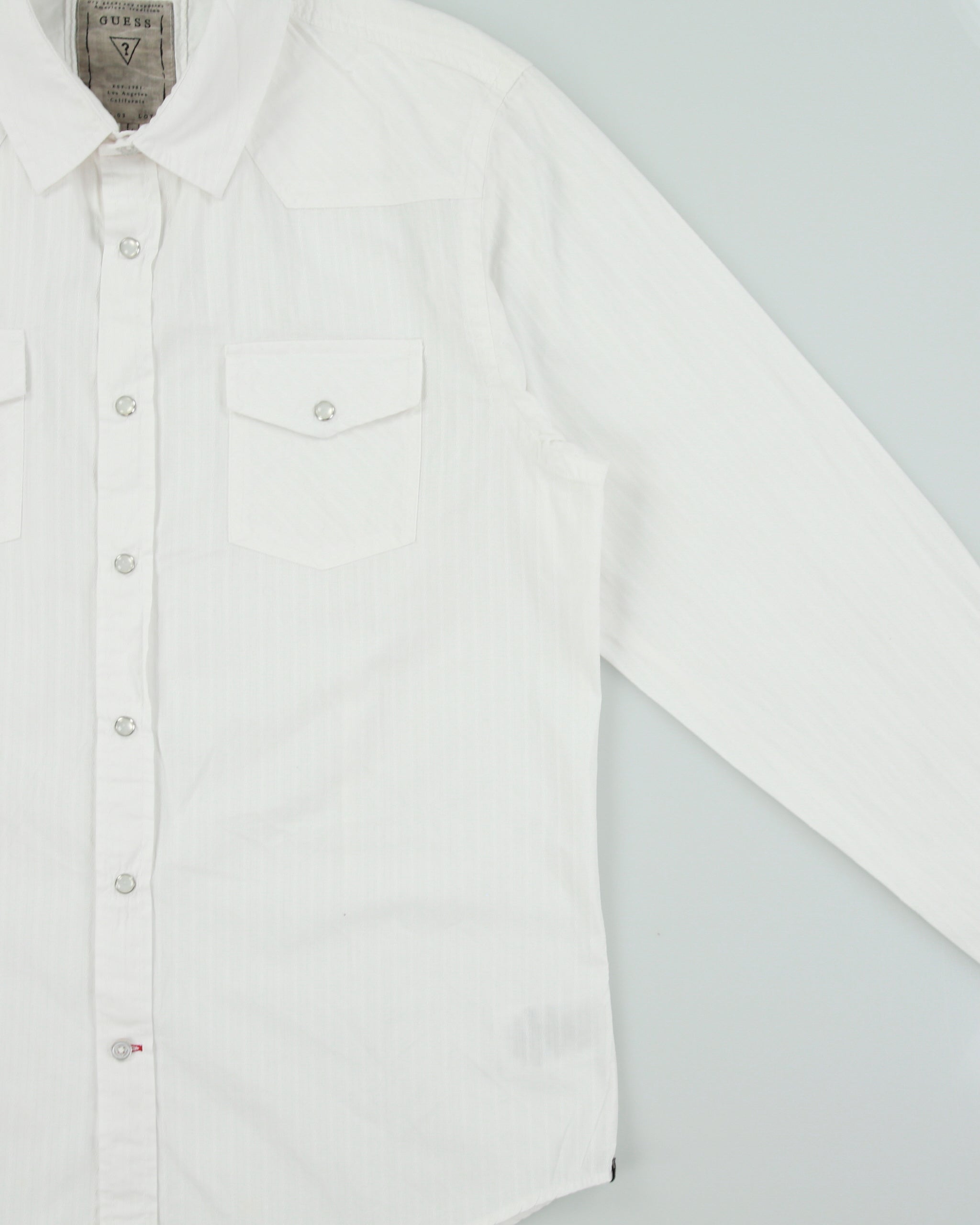 Vintage Y2K 00s Guess Pattern Striped Pearl Snap Button Western Slim Fit Long Sleeve 'Austin' Shirt - L