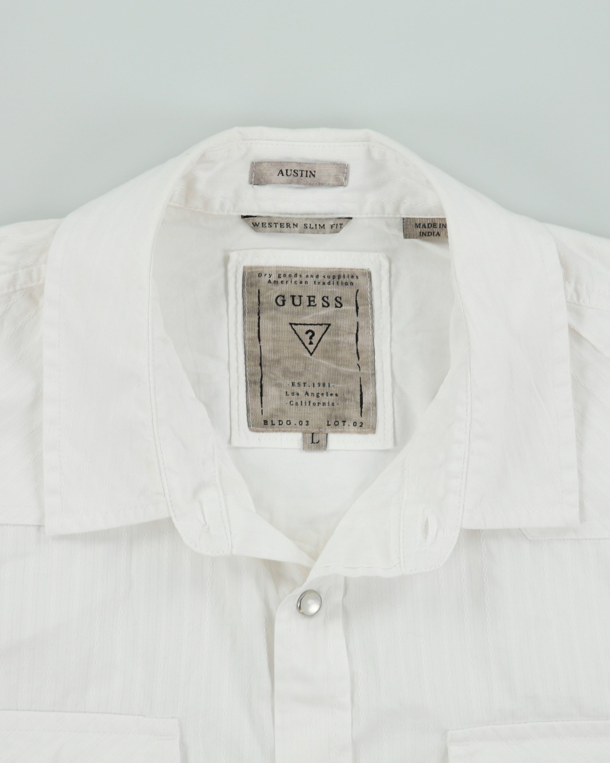 Vintage Y2K 00s Guess Pattern Striped Pearl Snap Button Western Slim Fit Long Sleeve 'Austin' Shirt - L
