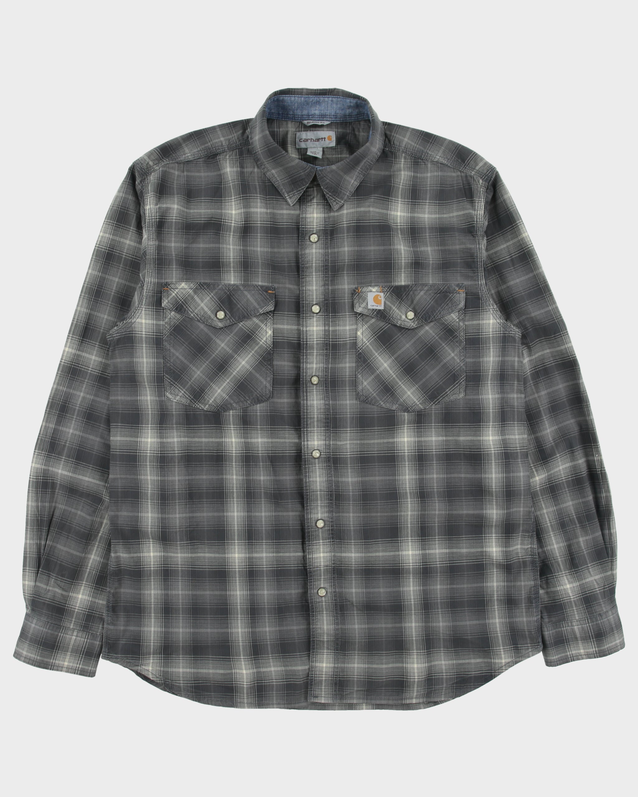 Vintage Carhartt Rugged Flex Plaid Pearl Snap Button Regular Fit Long Sleeve Workwear Shirt - M