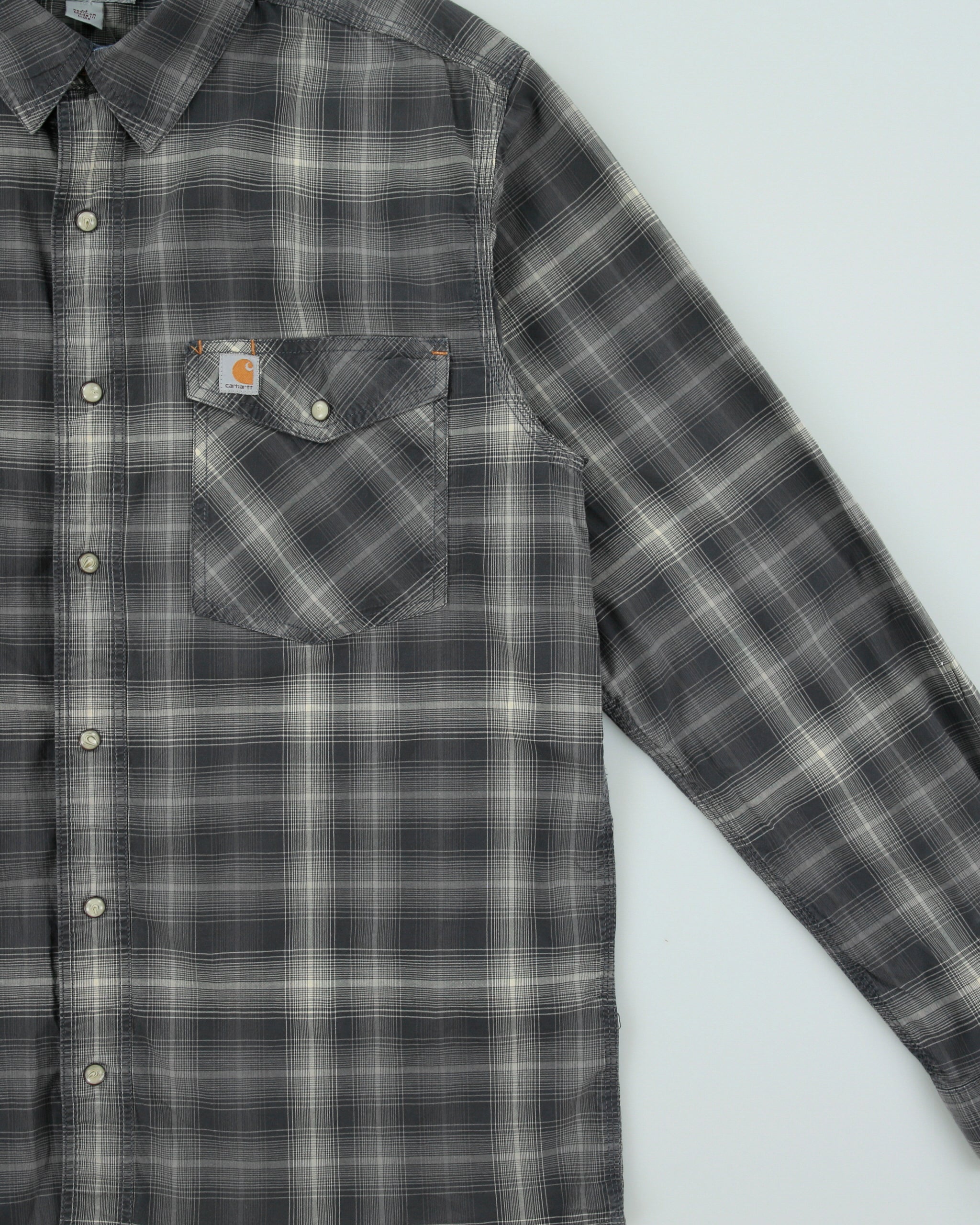 Vintage Carhartt Rugged Flex Plaid Pearl Snap Button Regular Fit Long Sleeve Workwear Shirt - M