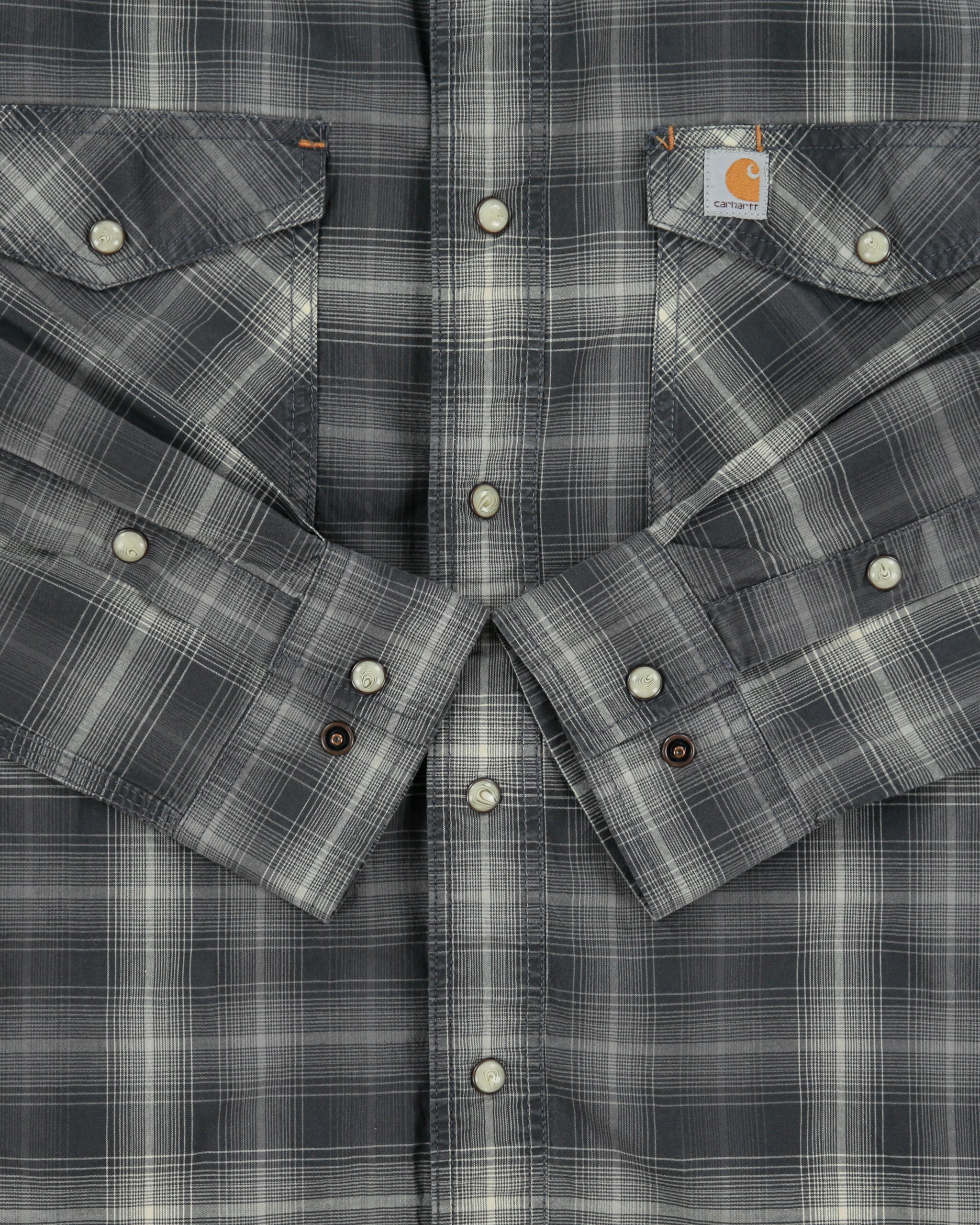 Vintage Carhartt Rugged Flex Plaid Pearl Snap Button Regular Fit Long Sleeve Workwear Shirt - M