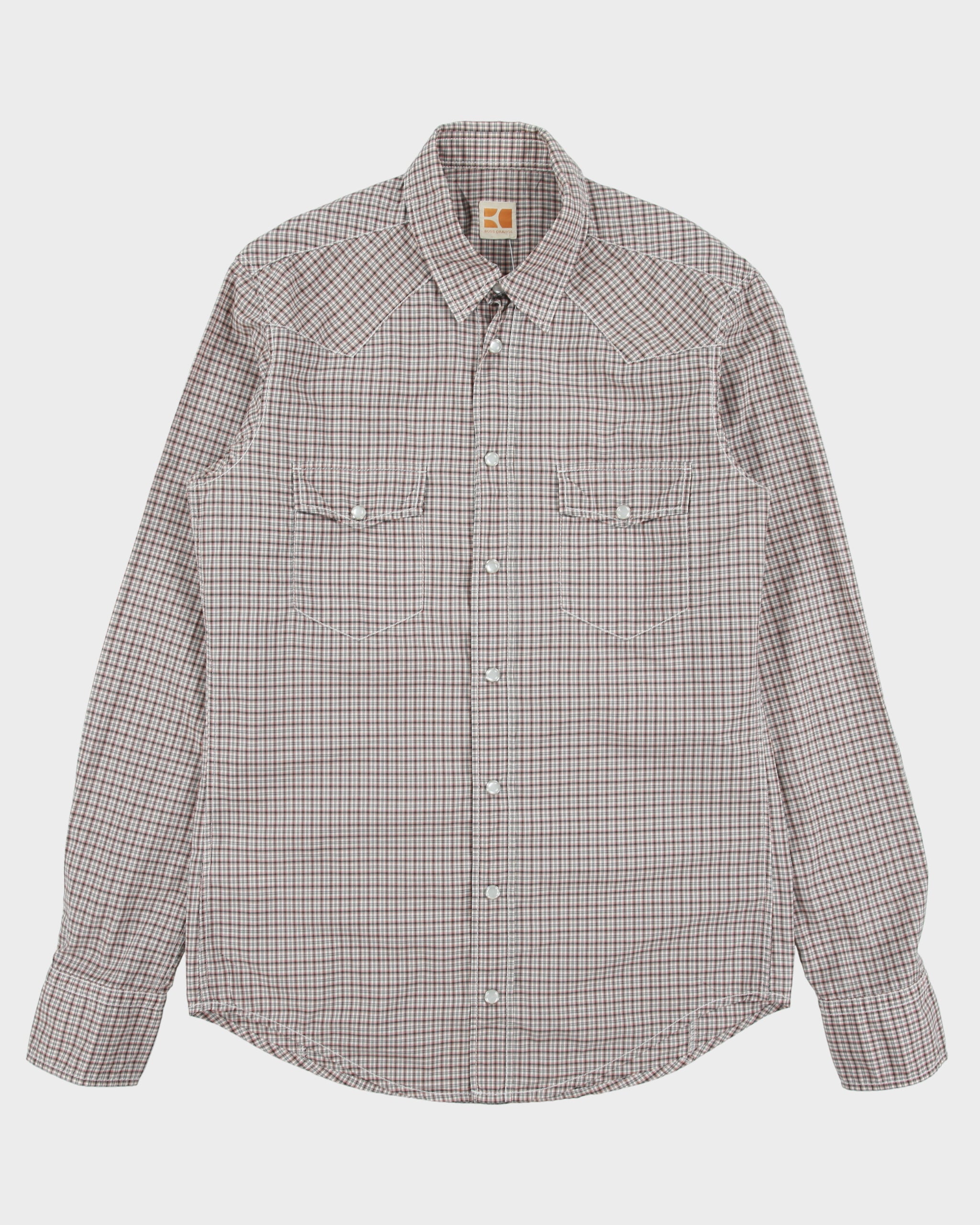Vintage Hugo Boss Orange 'Eda' Plaid Pearl Snap Button Long Sleeve Western Shirt - S