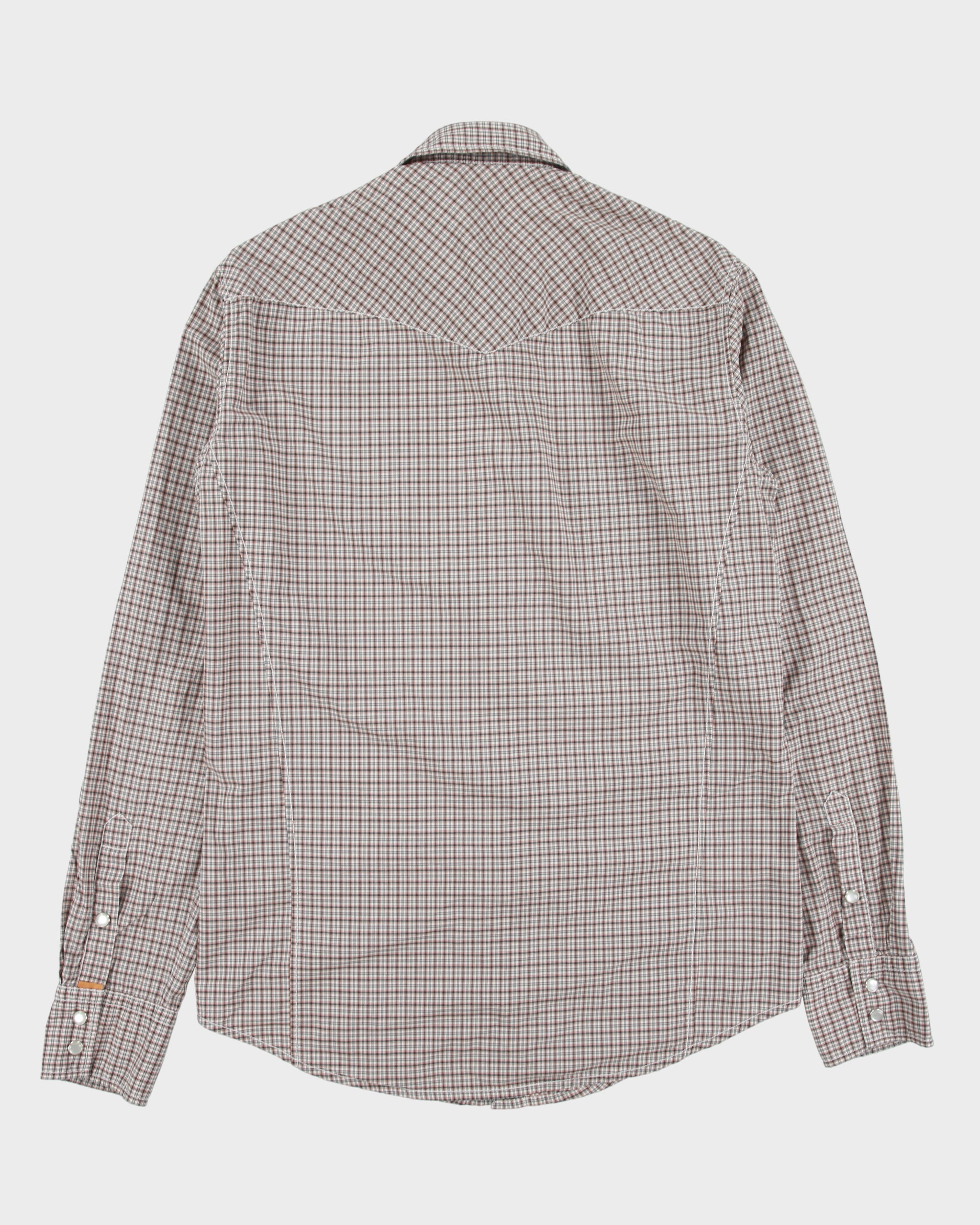 Vintage Hugo Boss Orange 'Eda' Plaid Pearl Snap Button Long Sleeve Western Shirt - S