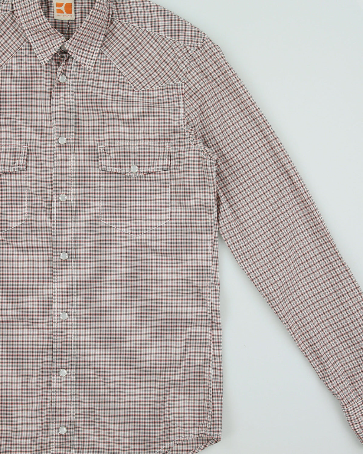 Vintage Hugo Boss Orange 'Eda' Plaid Pearl Snap Button Long Sleeve Western Shirt - S