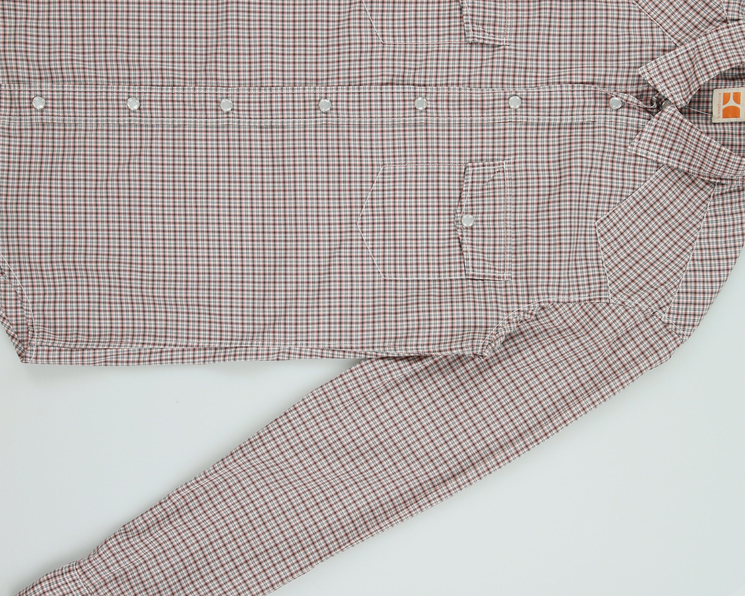 Vintage Hugo Boss Orange 'Eda' Plaid Pearl Snap Button Long Sleeve Western Shirt - S