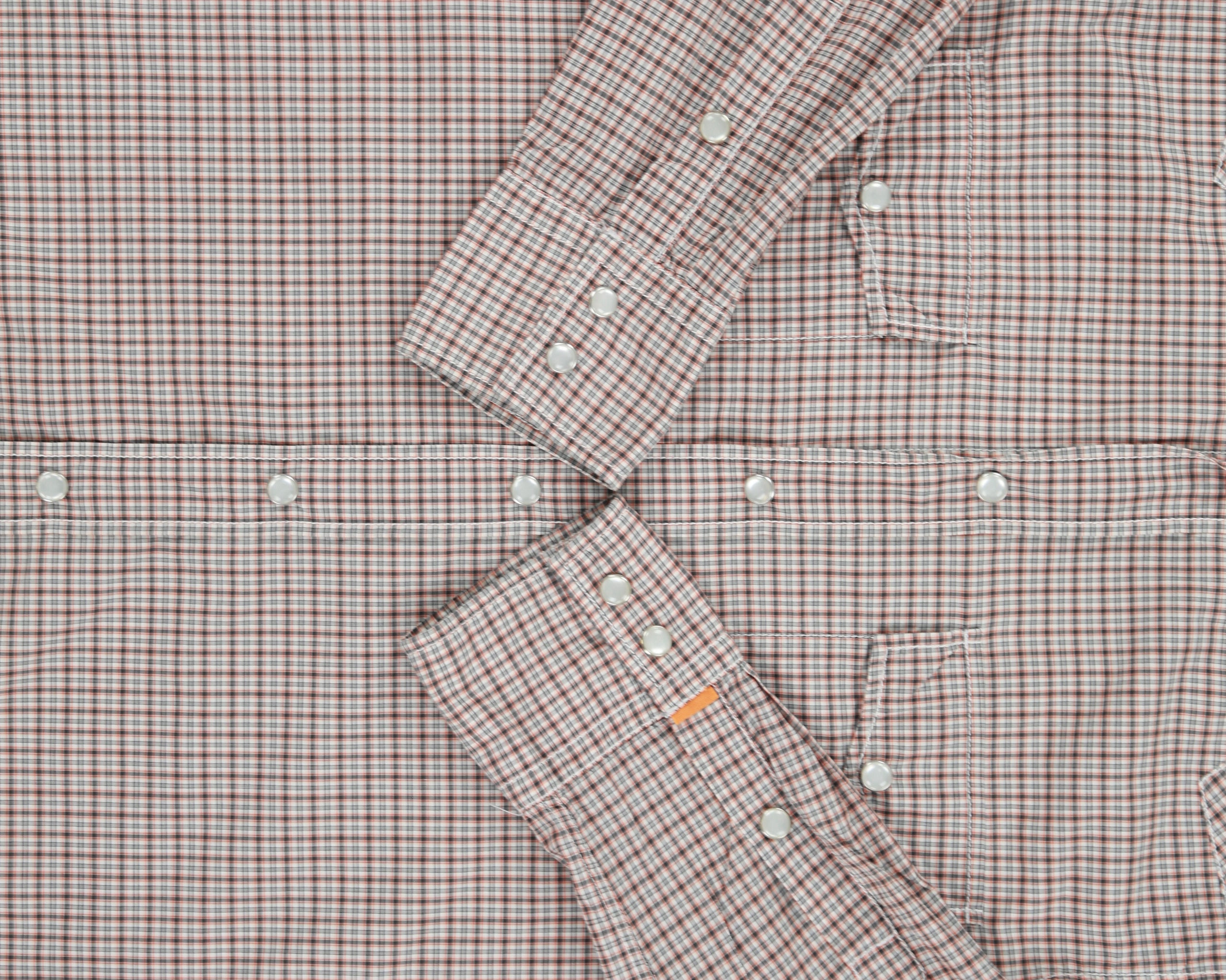 Vintage Hugo Boss Orange 'Eda' Plaid Pearl Snap Button Long Sleeve Western Shirt - S