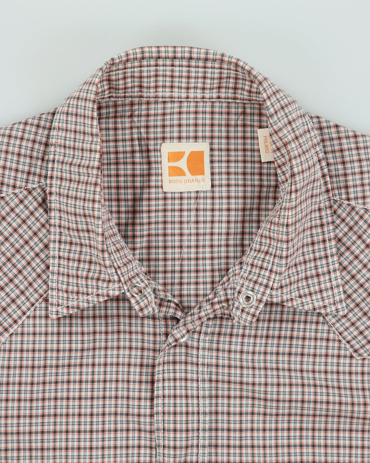 Vintage Hugo Boss Orange 'Eda' Plaid Pearl Snap Button Long Sleeve Western Shirt - S