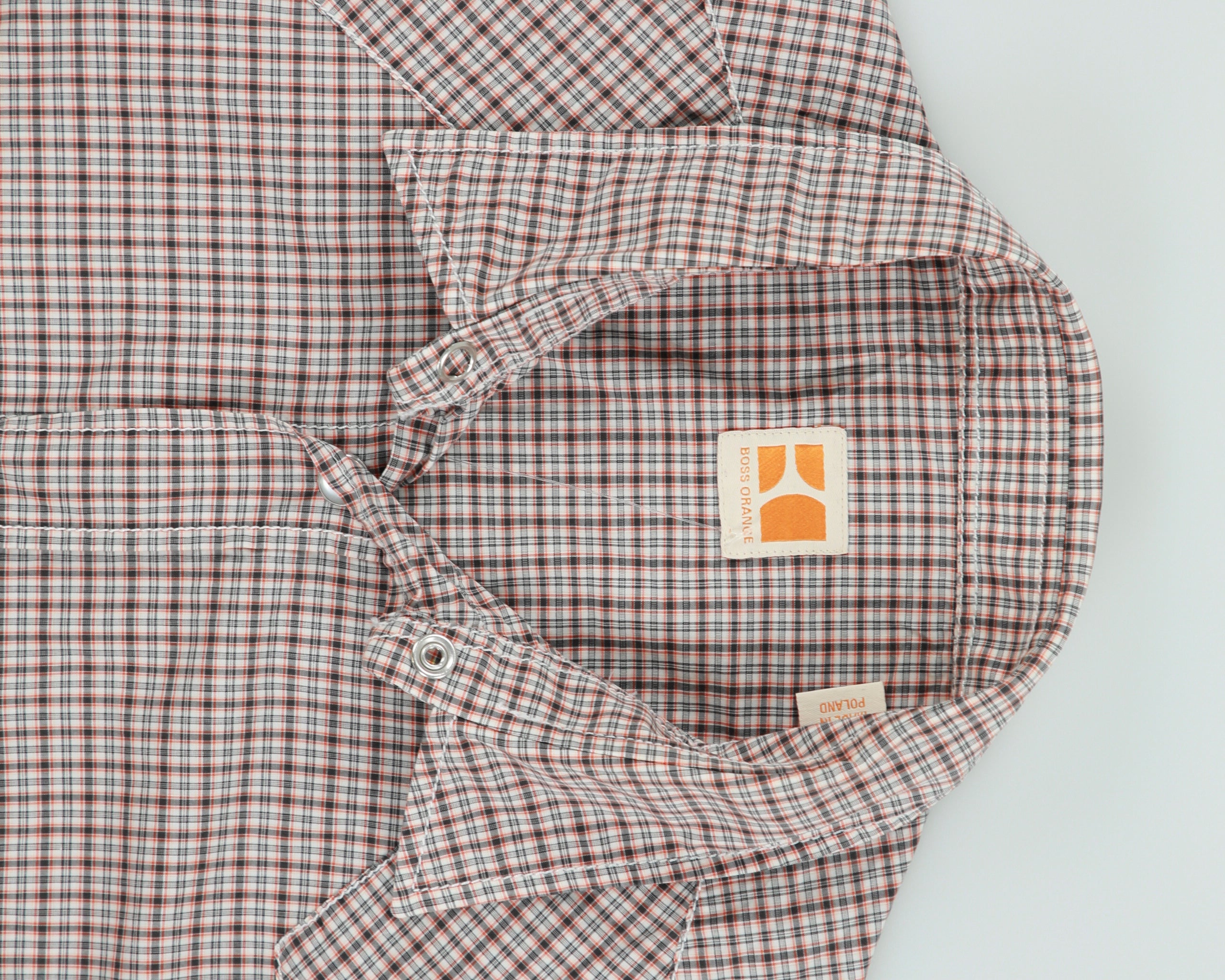 Vintage Hugo Boss Orange 'Eda' Plaid Pearl Snap Button Long Sleeve Western Shirt - S