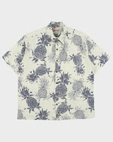 Vintage Y2K 00s Hilo Hattie Cream Made In Hawaii USA Pineapple Print Hawaiian Shirt - M