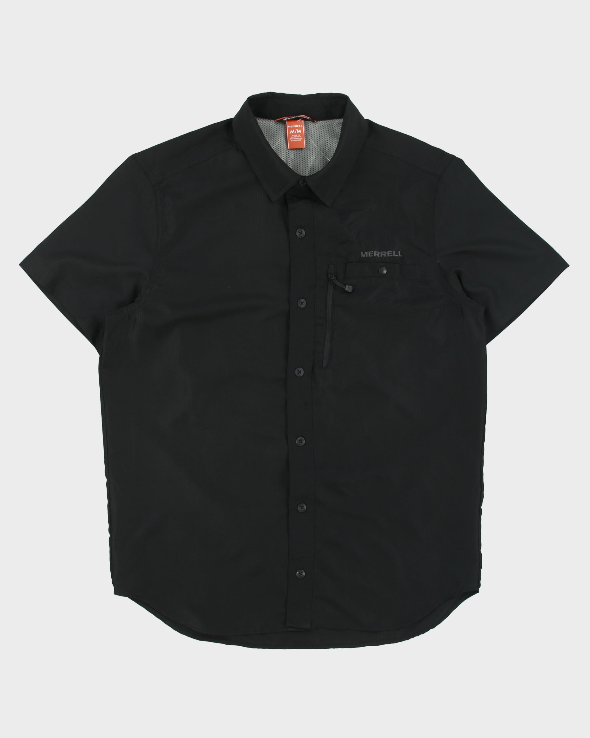 Merrell Black Mesh Lined Soft Shell Short Sleeve Hiking Shirt - M