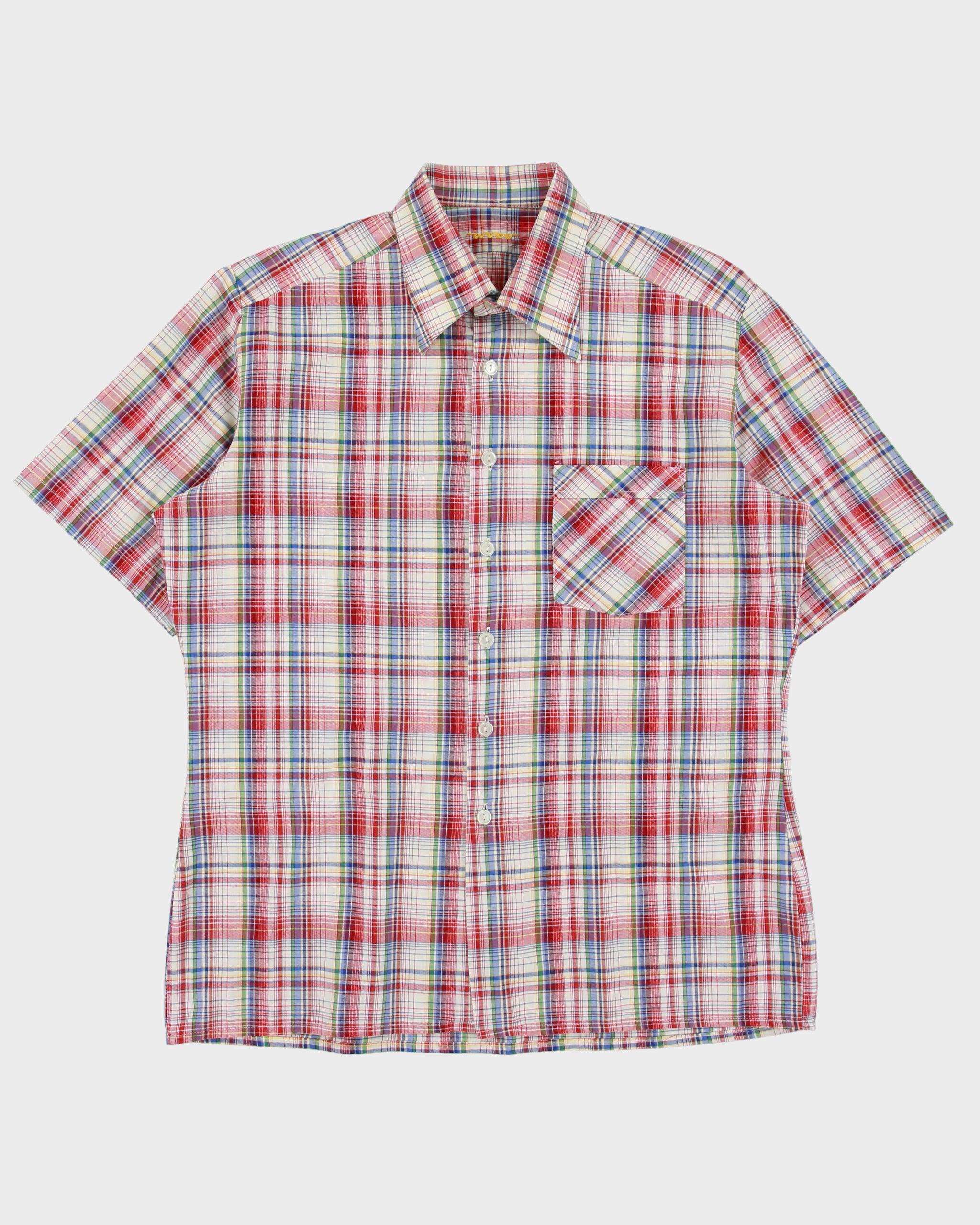 Vintage 1970s WUCU Tartan Plaid Short Sleeve Pocket Shirt - L