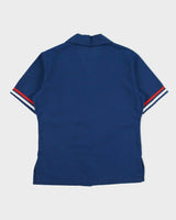 Vintage 1970s Sears Navy Striped Short Sleeve Camp Collar Utility Shirt - L