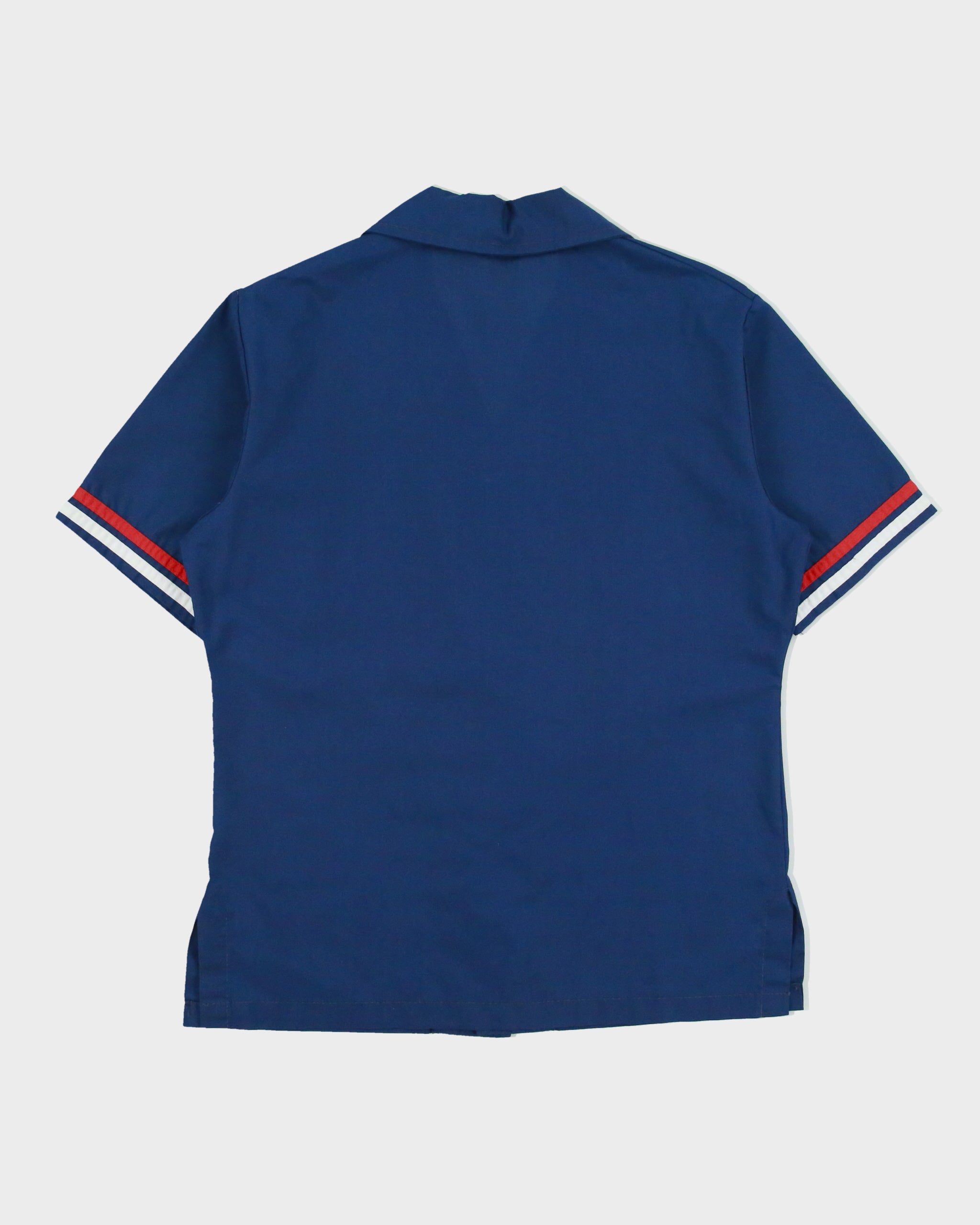 Vintage 1970s Sears Navy Striped Short Sleeve Camp Collar Utility Shirt - L
