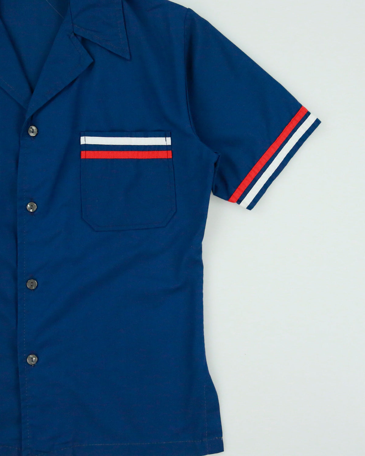 Vintage 1970s Sears Navy Striped Short Sleeve Camp Collar Utility Shirt - L