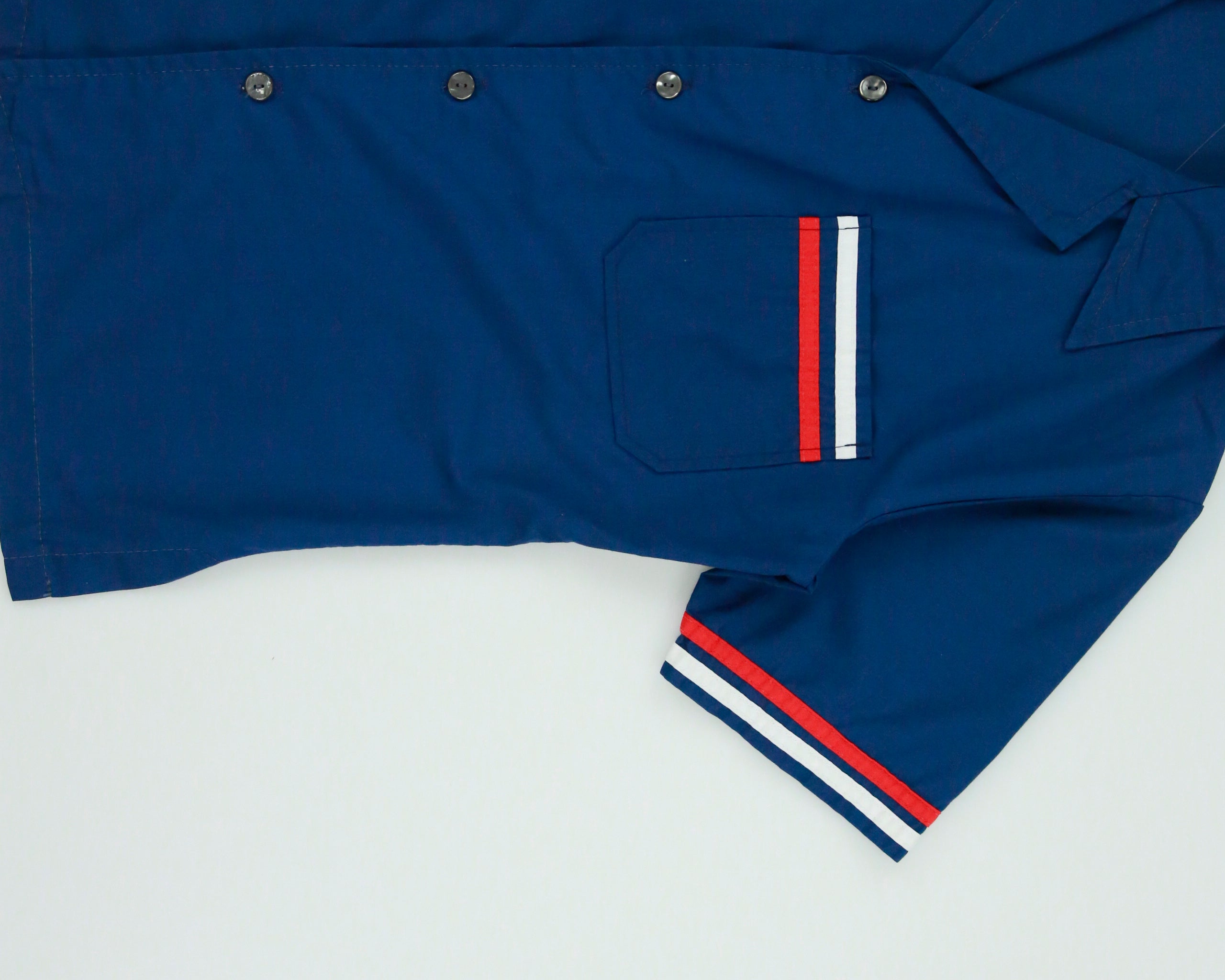 Vintage 1970s Sears Navy Striped Short Sleeve Camp Collar Utility Shirt - L