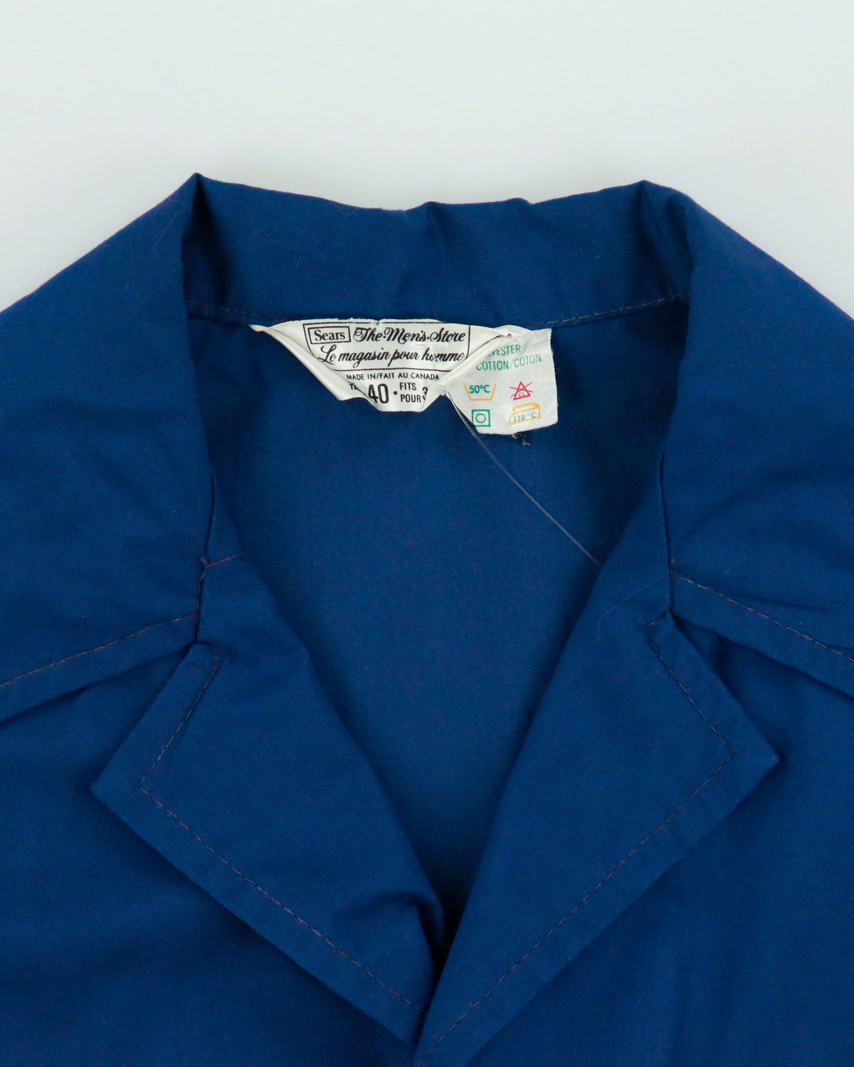 Vintage 1970s Sears Navy Striped Short Sleeve Camp Collar Utility Shirt - L