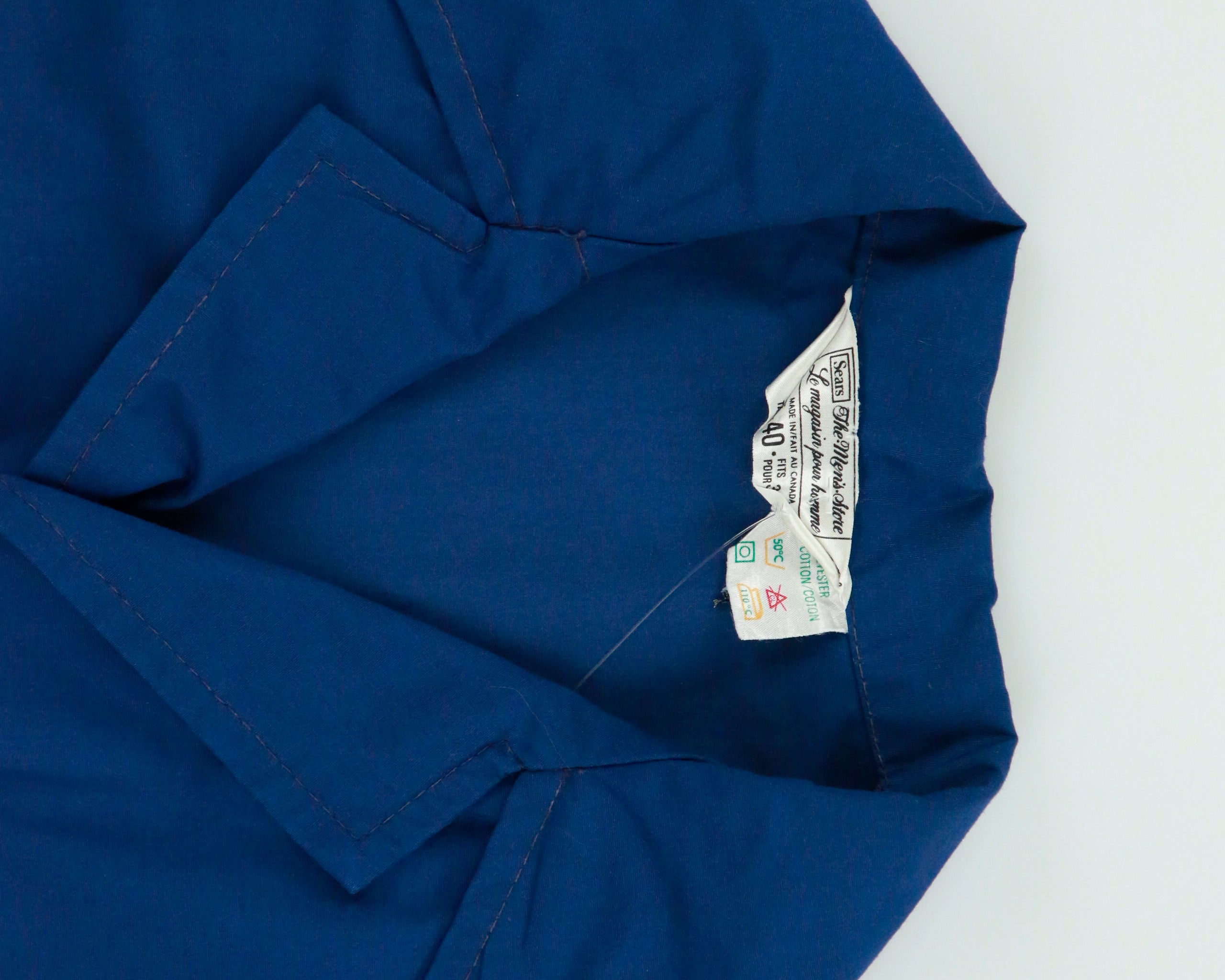 Vintage 1970s Sears Navy Striped Short Sleeve Camp Collar Utility Shirt - L