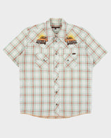 Vintage Nudie Jeans Plaid Embroidered Volvo 240 Snap Button Short Sleeve Western Shirt - L