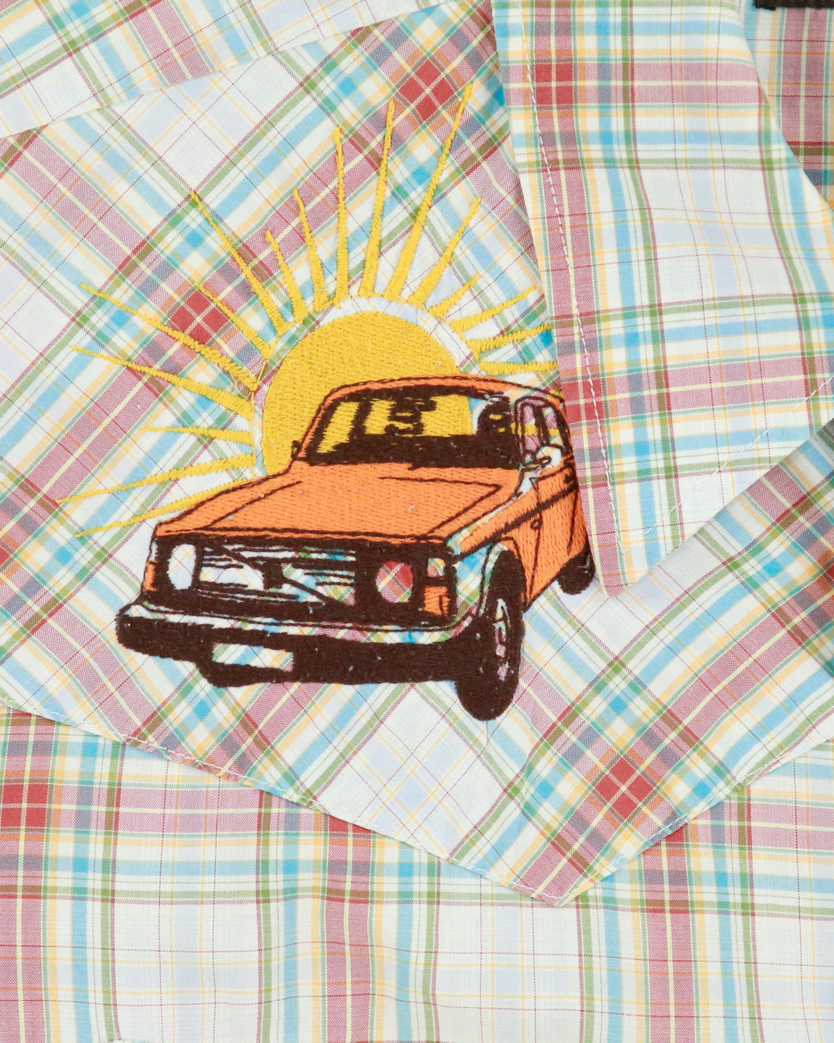 Vintage Nudie Jeans Plaid Embroidered Volvo 240 Snap Button Short Sleeve Western Shirt - L