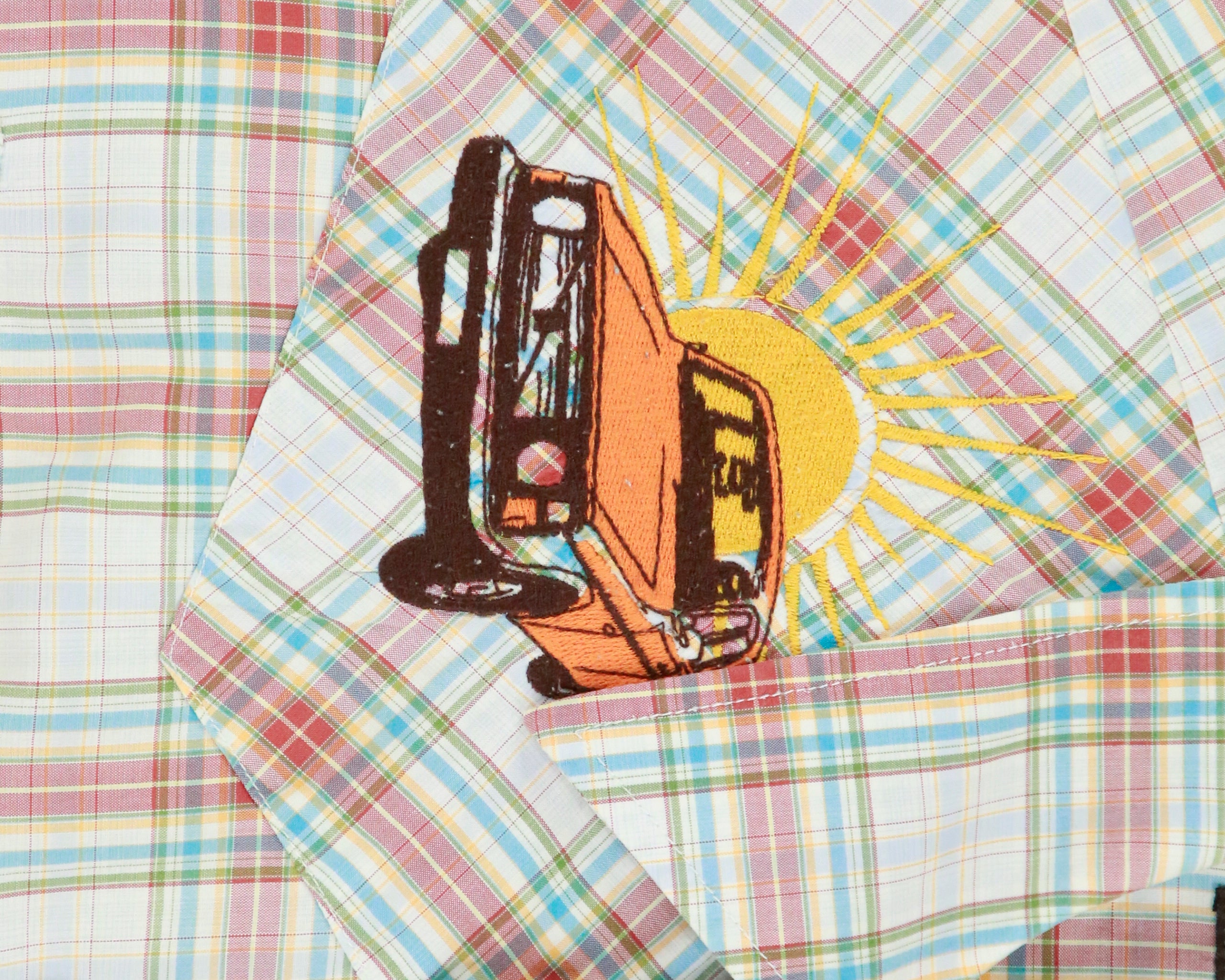Vintage Nudie Jeans Plaid Embroidered Volvo 240 Snap Button Short Sleeve Western Shirt - L