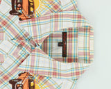 Vintage Nudie Jeans Plaid Embroidered Volvo 240 Snap Button Short Sleeve Western Shirt - L