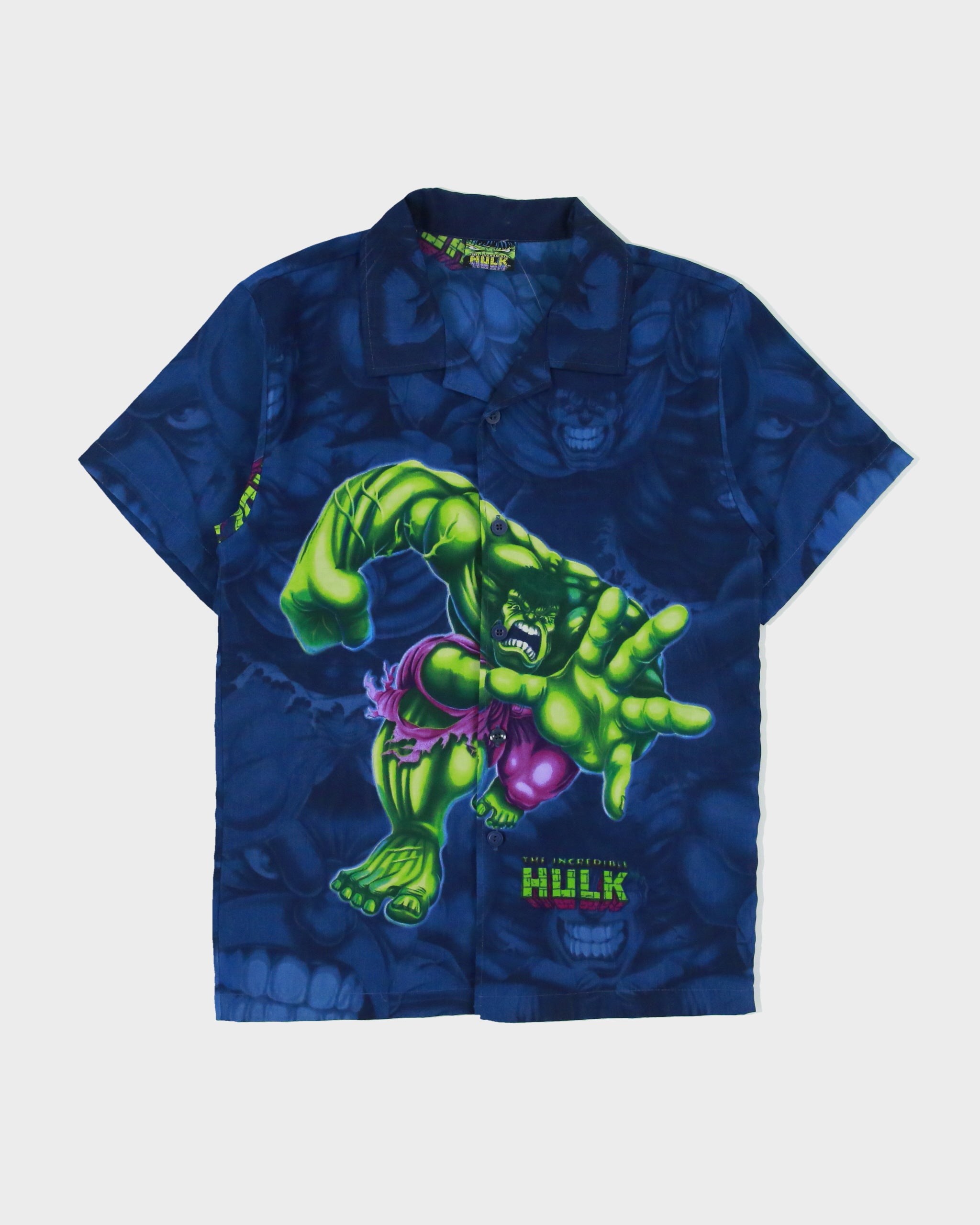 Vintage 2002 Y2K Marvel Comics The Incredible Hulk AOP Short Sleeve Camp Collar Shirt - S