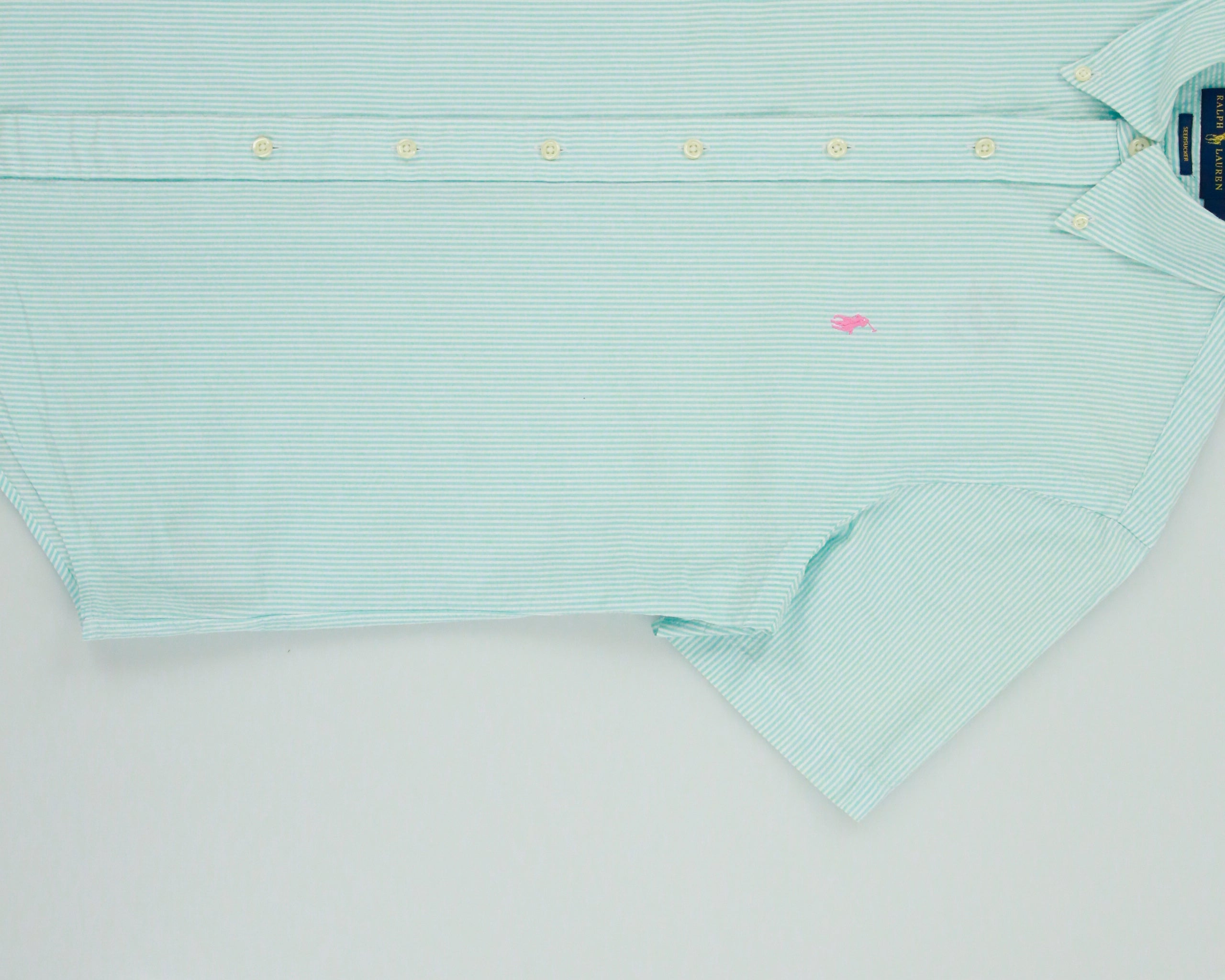 Vintage Ralph Lauren Striped Short Sleeve Seersucker Shirt - M