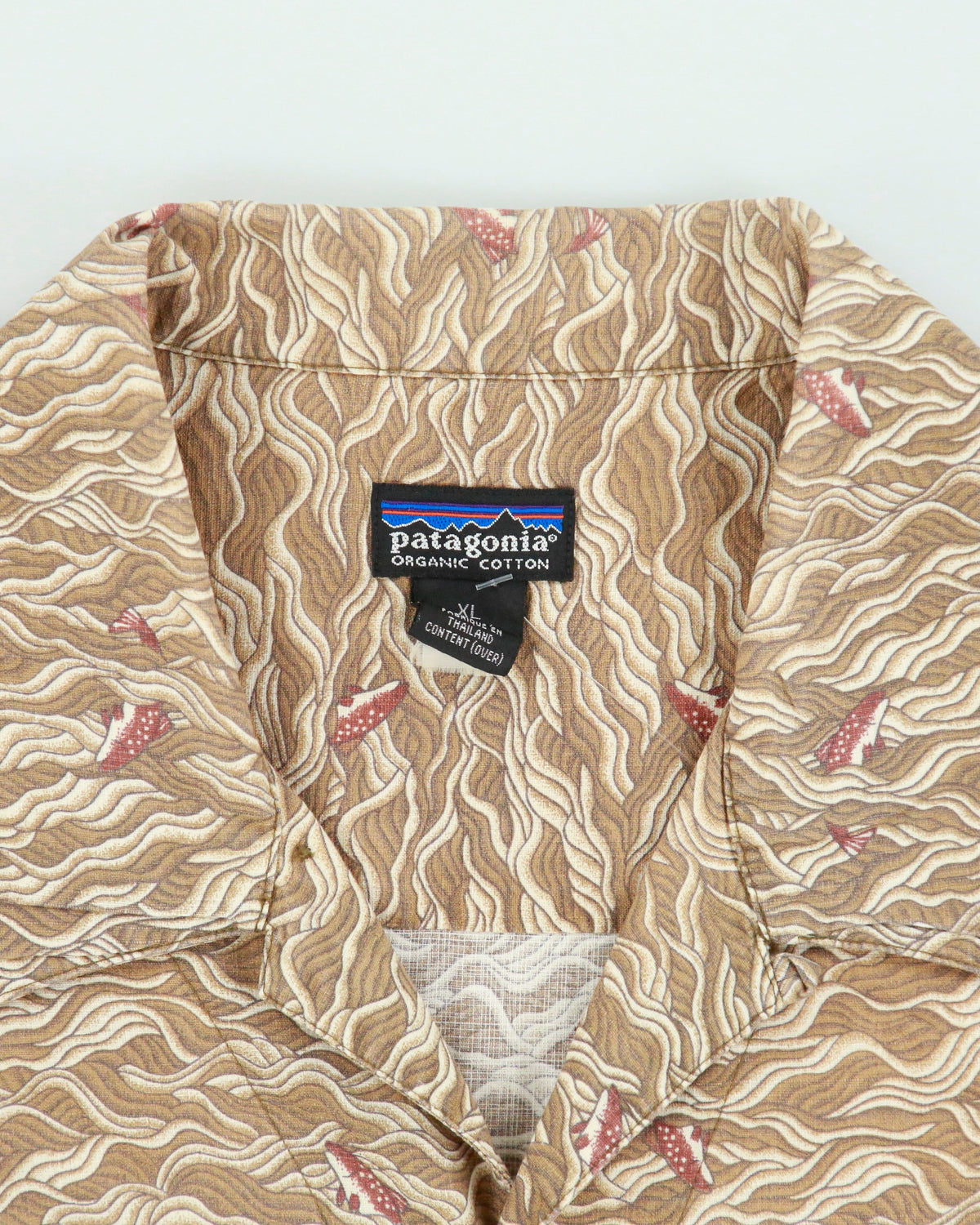 Vintage 1990s Patagonia Organic Fish Patterned Short Sleeve Camp Collar Shirt - XL