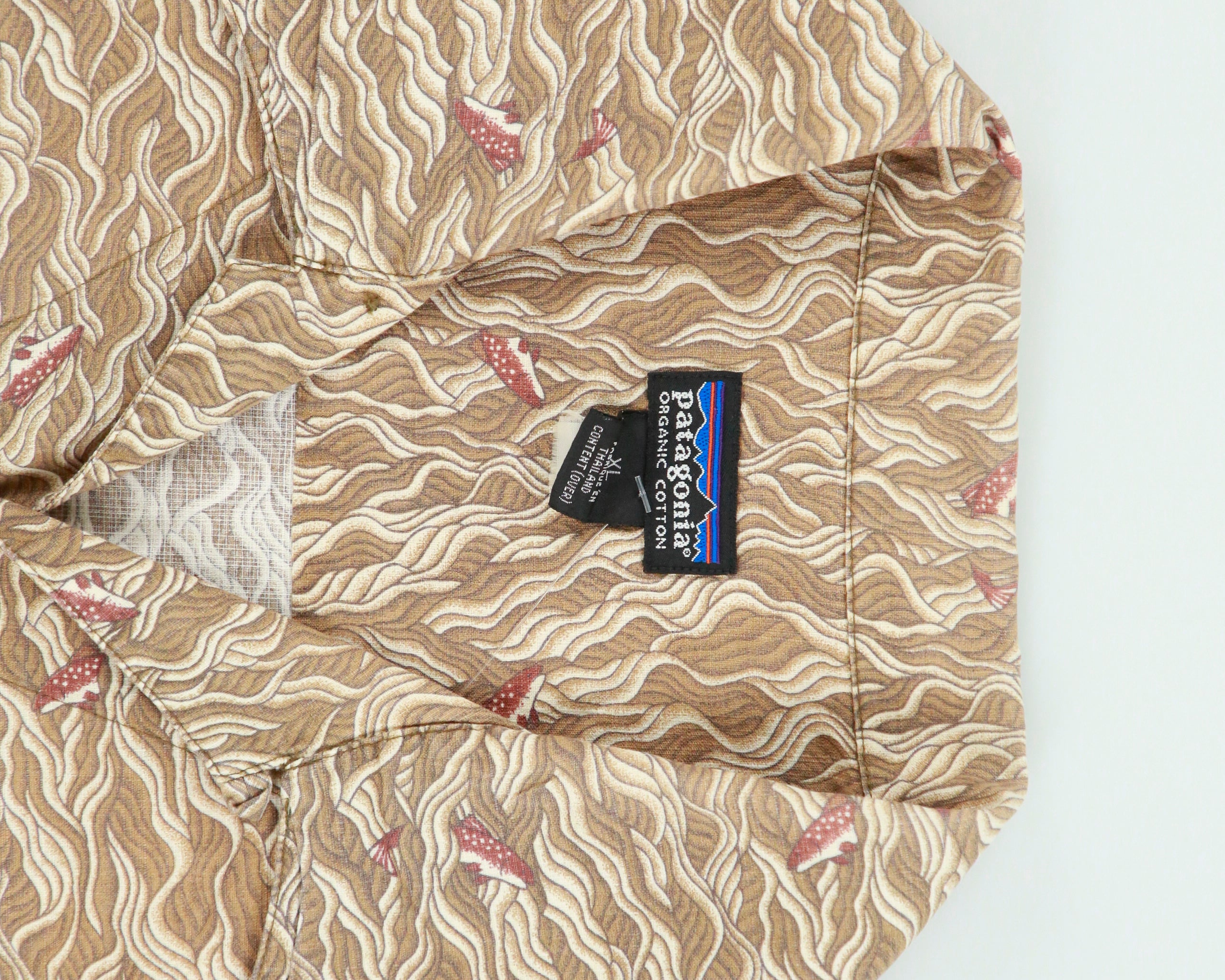 Vintage 1990s Patagonia Organic Fish Patterned Short Sleeve Camp Collar Shirt - XL