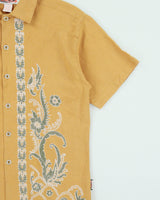 Vintage 1990s Ying Yang Floral Linen Blend Short Sleeve Hemp Shirt - M