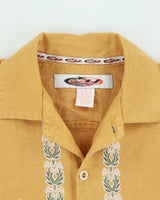 Vintage 1990s Ying Yang Floral Linen Blend Short Sleeve Hemp Shirt - M