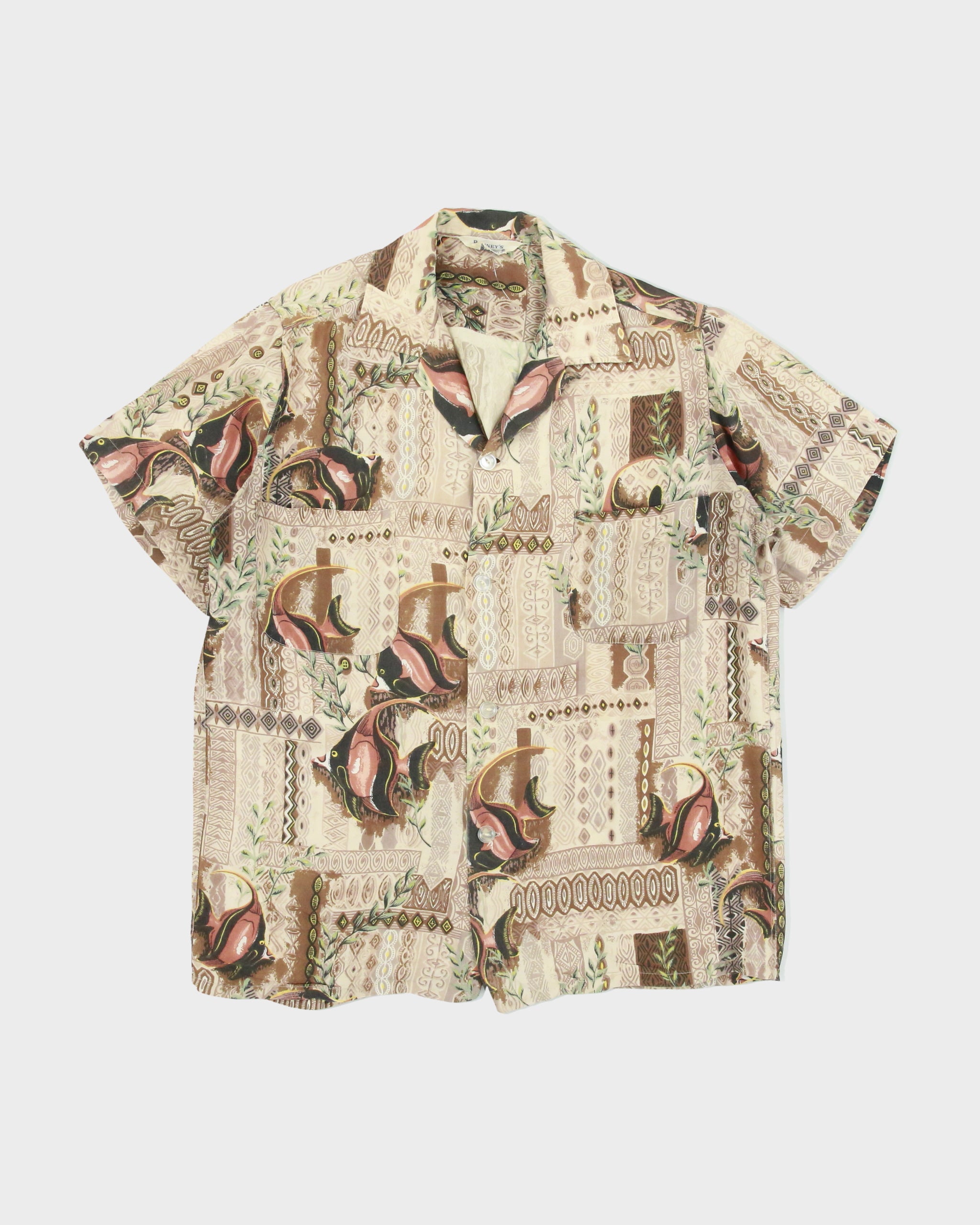 Vintage 1950s Penney's Made In Japan Clown Fish Aloha Short Sleeve Hawaiian Shirt - S