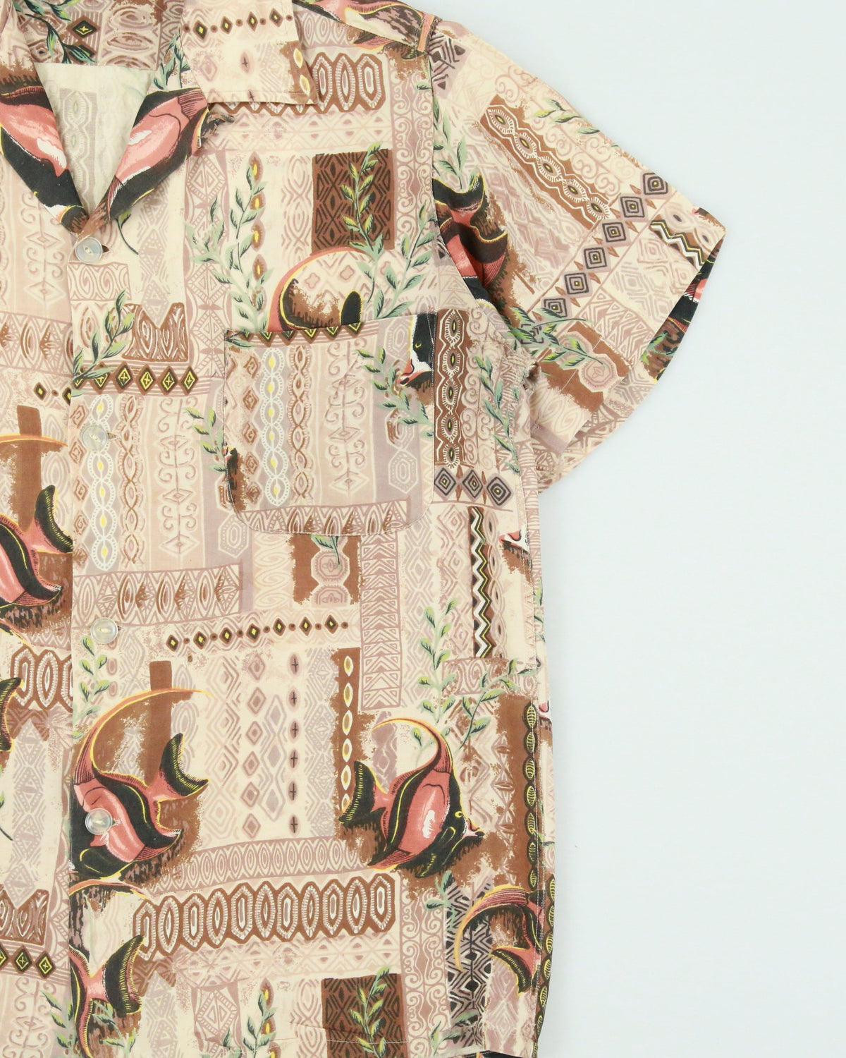 Vintage 1950s Penney's Made In Japan Clown Fish Aloha Short Sleeve Hawaiian Shirt - S