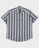 Vintage 1980s Yves Saint Laurent Striped Short Sleeve Flap Pocket Shirt - L